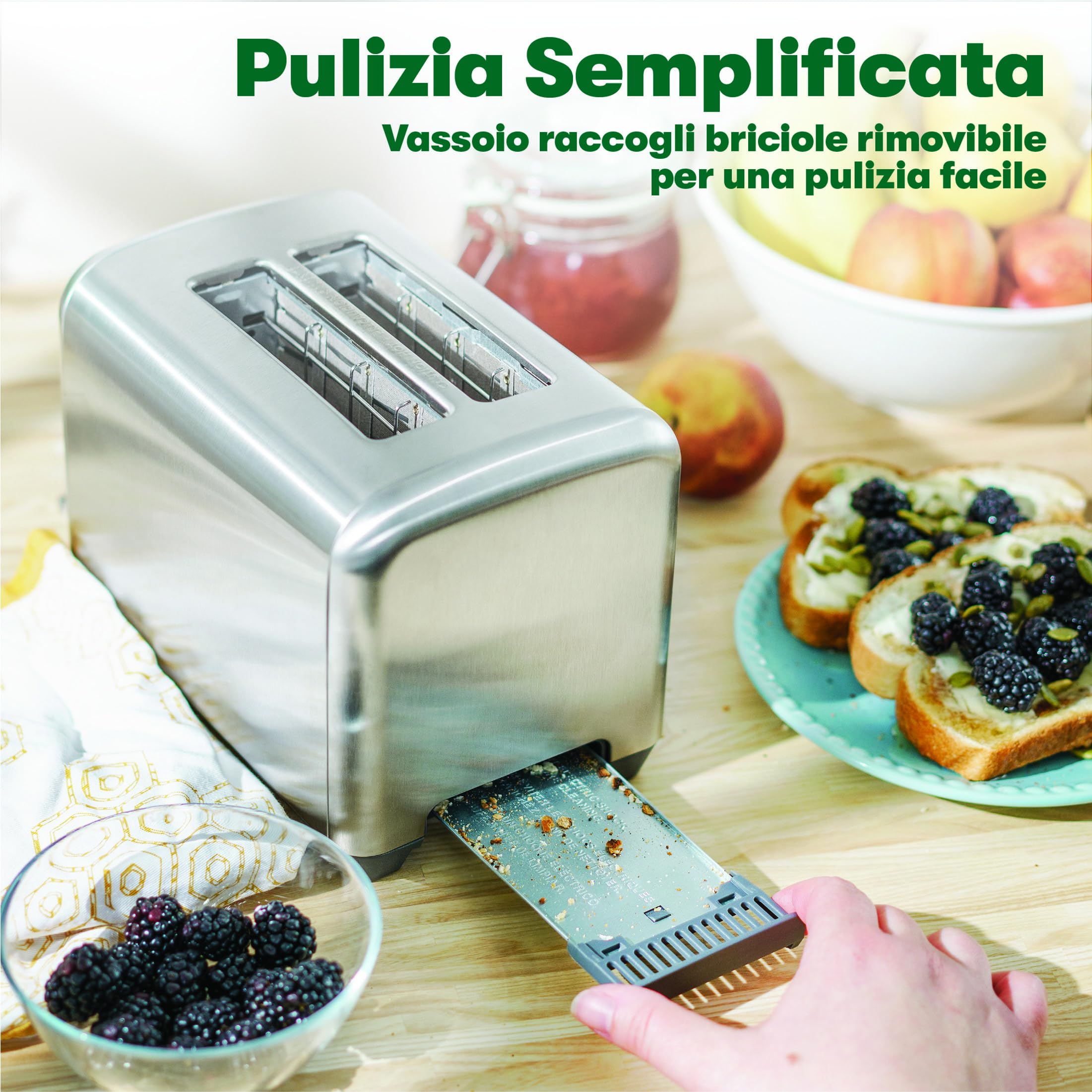 bella Tostapane a 2 fette con fessure per toast molto larghe e scomparto raccoglibriciole rimovibile, 6 livelli, spegnimento automatico, funzione di riscaldamento, pane tostato, bagel e waffle