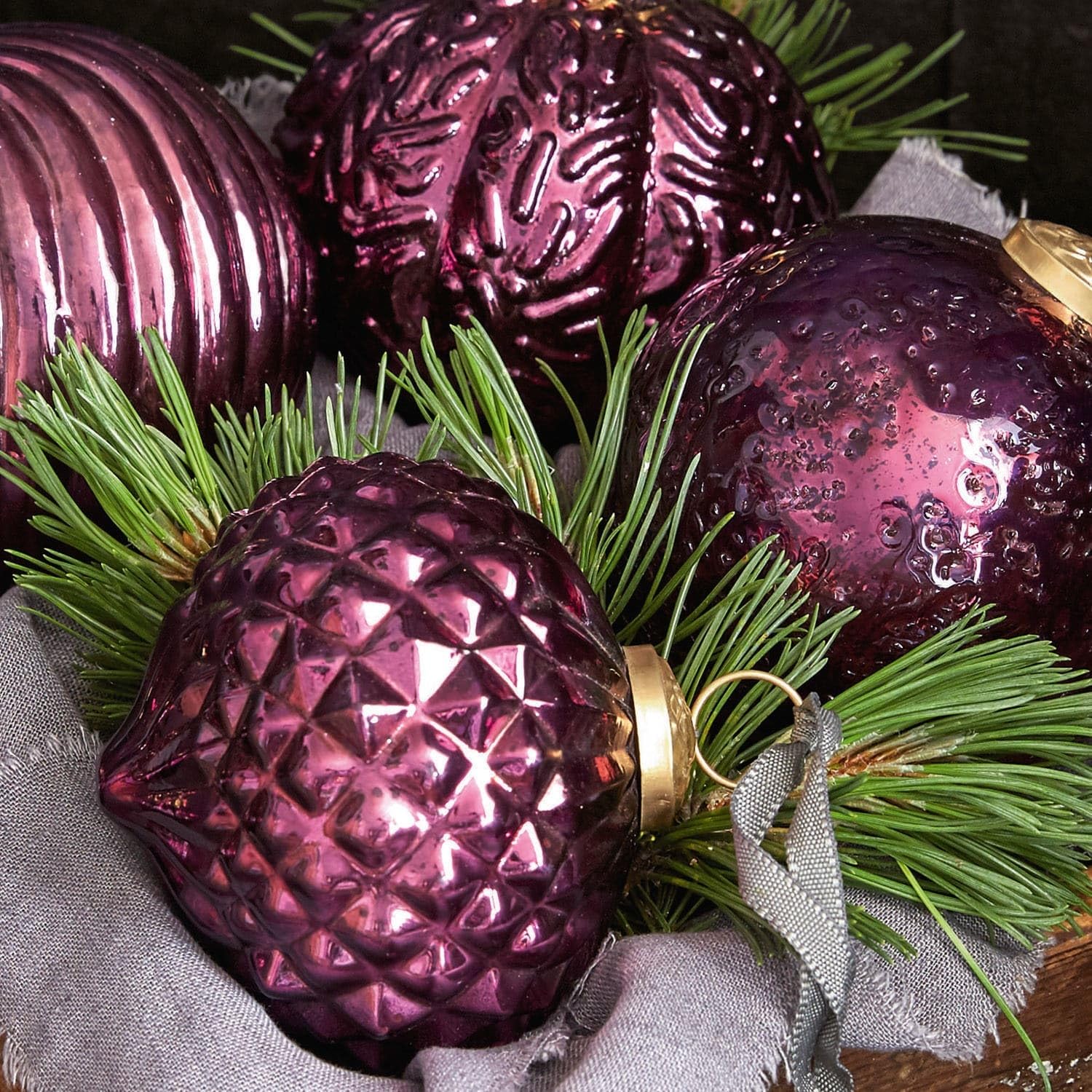 Loberon Weihnachtsschmuck 5er Set Sambre, antiklila
