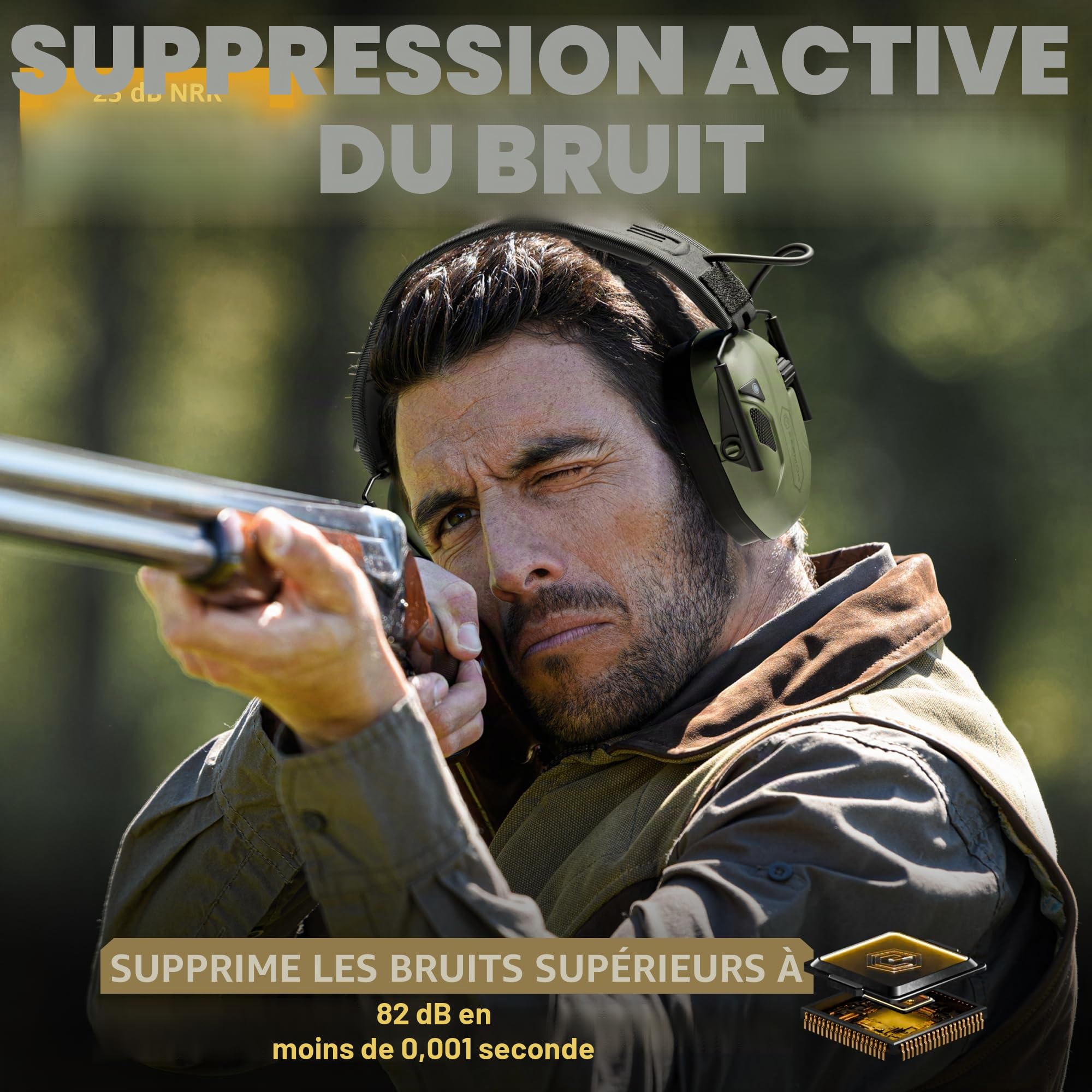 Earmor M300T Protection auditive électronique avec Bluetooth Protection auditive Protection auditive Protection auditive pour la chasse et le tir Valeur d'isolation SNR 29 dB Régulation dynamique du