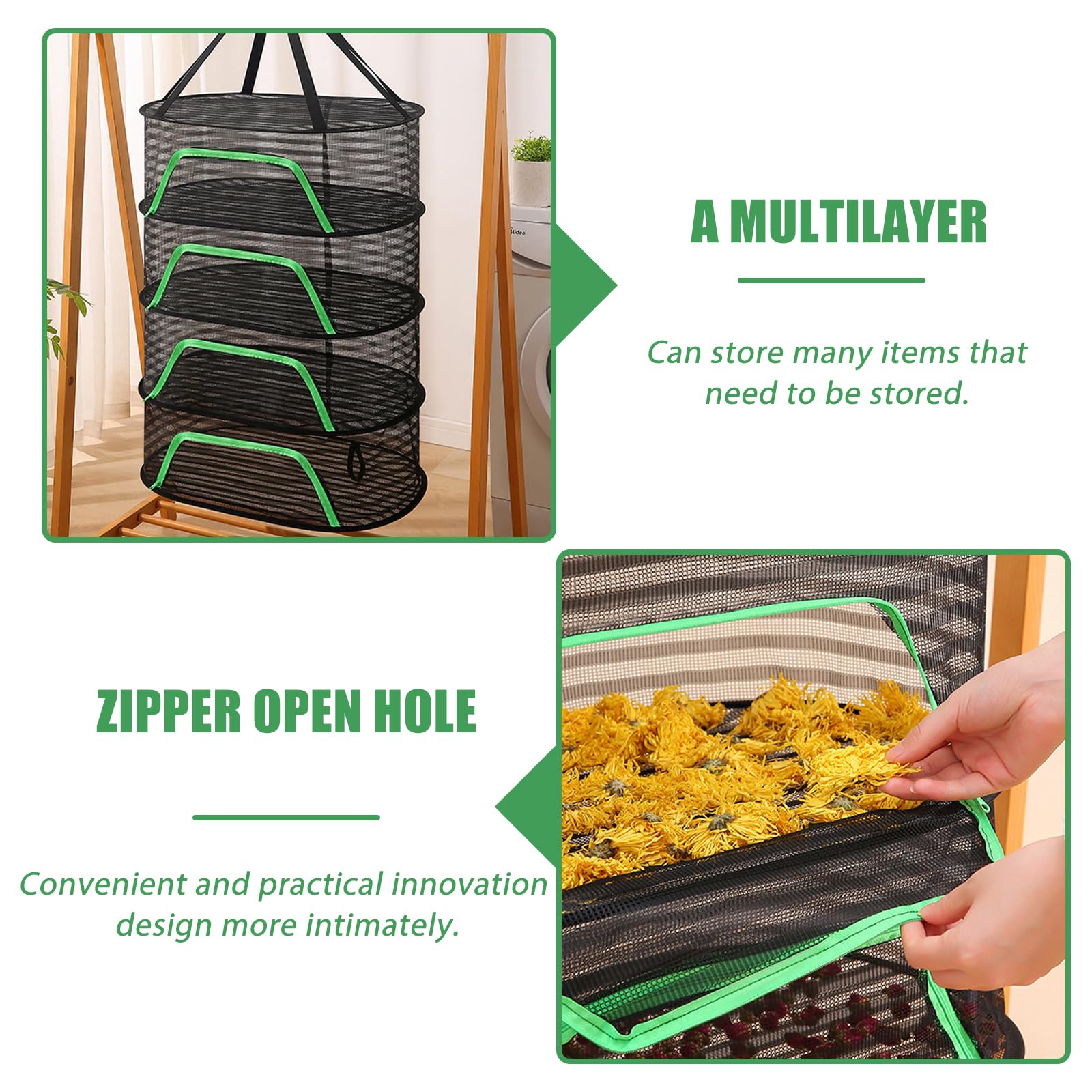 GBKDQQ Rete a secco per erbe aromatiche, Drying Rack, a 4 strati, da appendere con chiusura lampo, per asciugare, pieghevole, adatto per fiori secchi, carne, erbe aromatiche