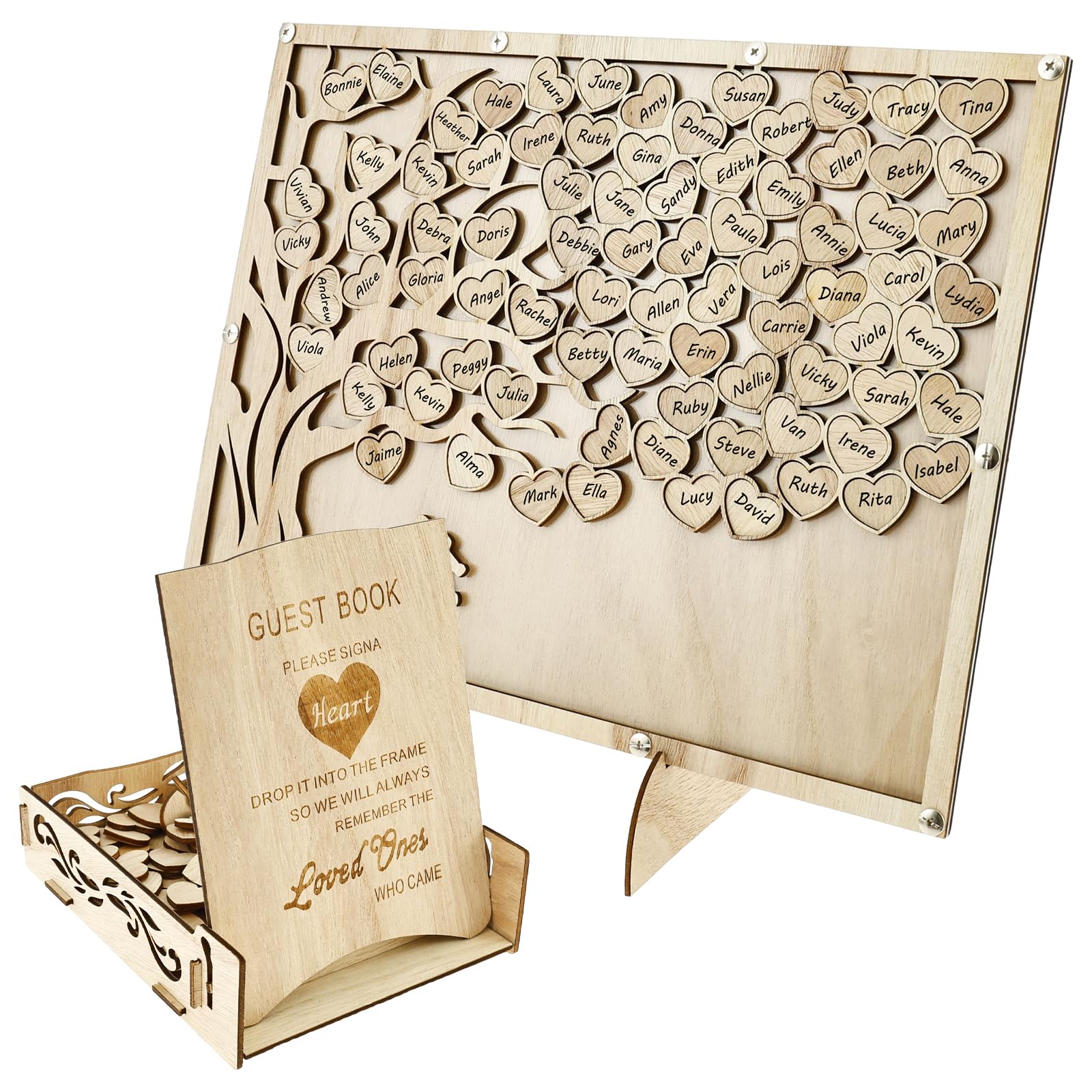 Libro degli ospiti per matrimonio alternativo personalizzato libro degli ospiti per ricevimento di nozze pratico set di libro degli ospiti di nozze con scatola di carta cuori in legno per