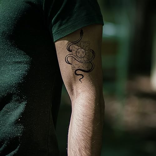 Miniatura 4 de Impermeable falso tatuaje temporal etiqueta engomada 8 hojas pequeño lindo mano negro serpiente rosa cruz cuchillo tarjeta