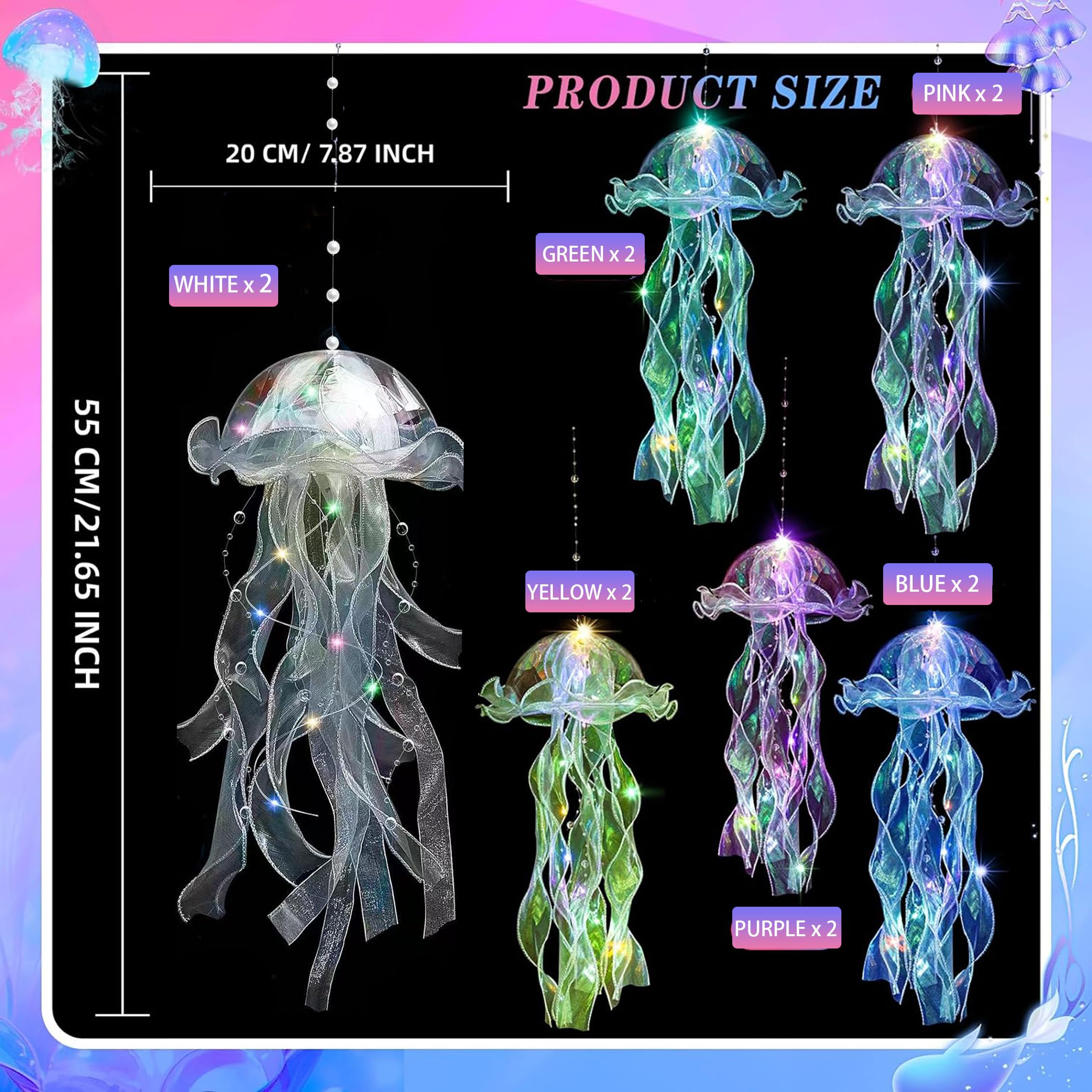 Jellyfish Decor, 12 Pcs Jellyfish Lanterns Hanging Jelly Fish Lanterns for Mermaid Theme Party Under The Sea Ocean Birthday Decoration & Gifts for Girls Baby (6 Colors)