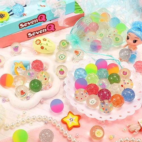 Miniatura 7 de Pelotas hinchables para niños, 24 bolas de goma con bolsa de almacenamiento, bola rebotadora colorida pequeña juguetes para la ansiedad para regalos