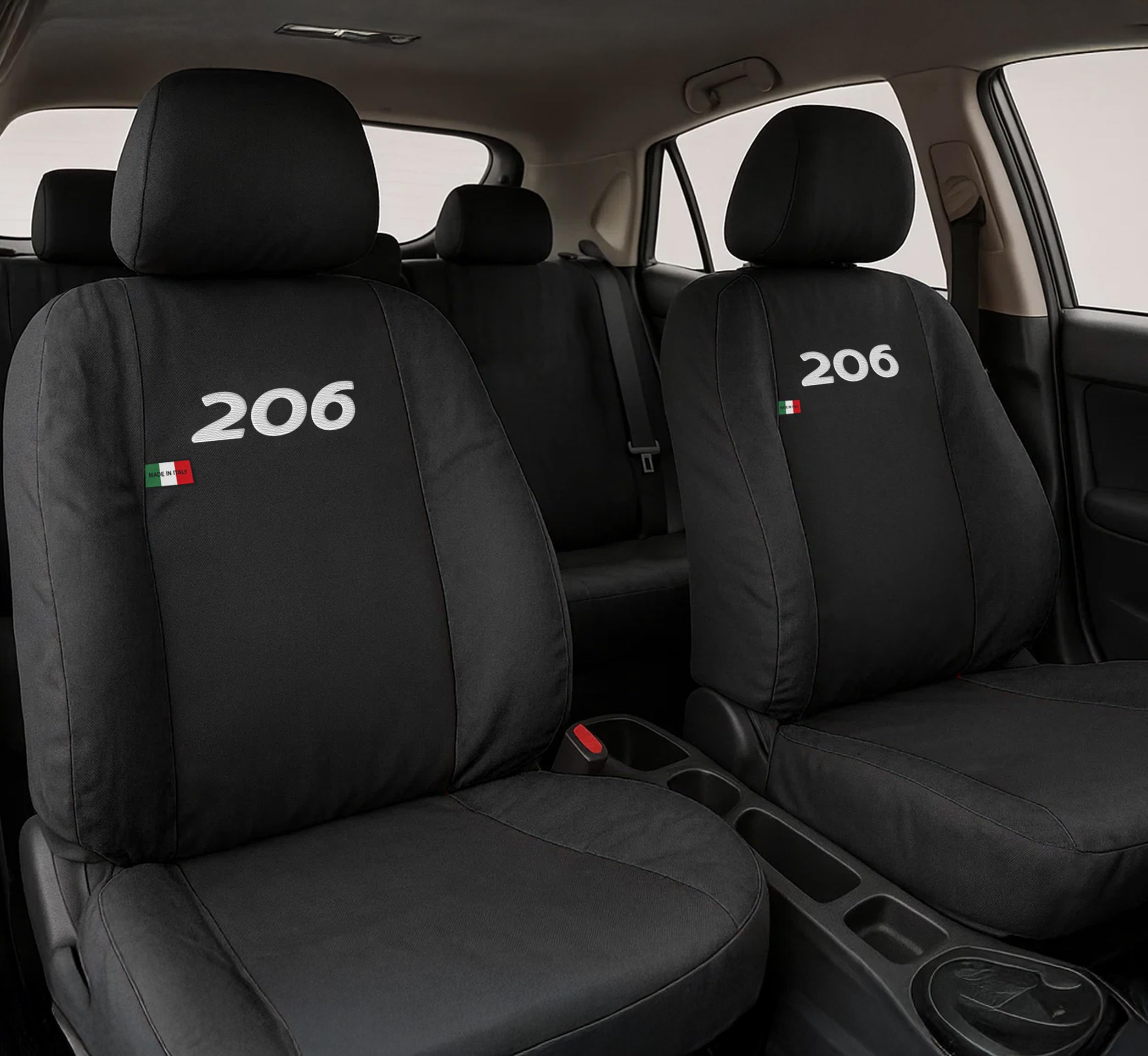 Auto Accessori Lupex - Housses pour siège de Voiture, compatibles Housses de siège de Voiture pour 206, Noir, Made in Italy, Avant-arrière, Tissu Polyester, Housses intérieures de Voiture