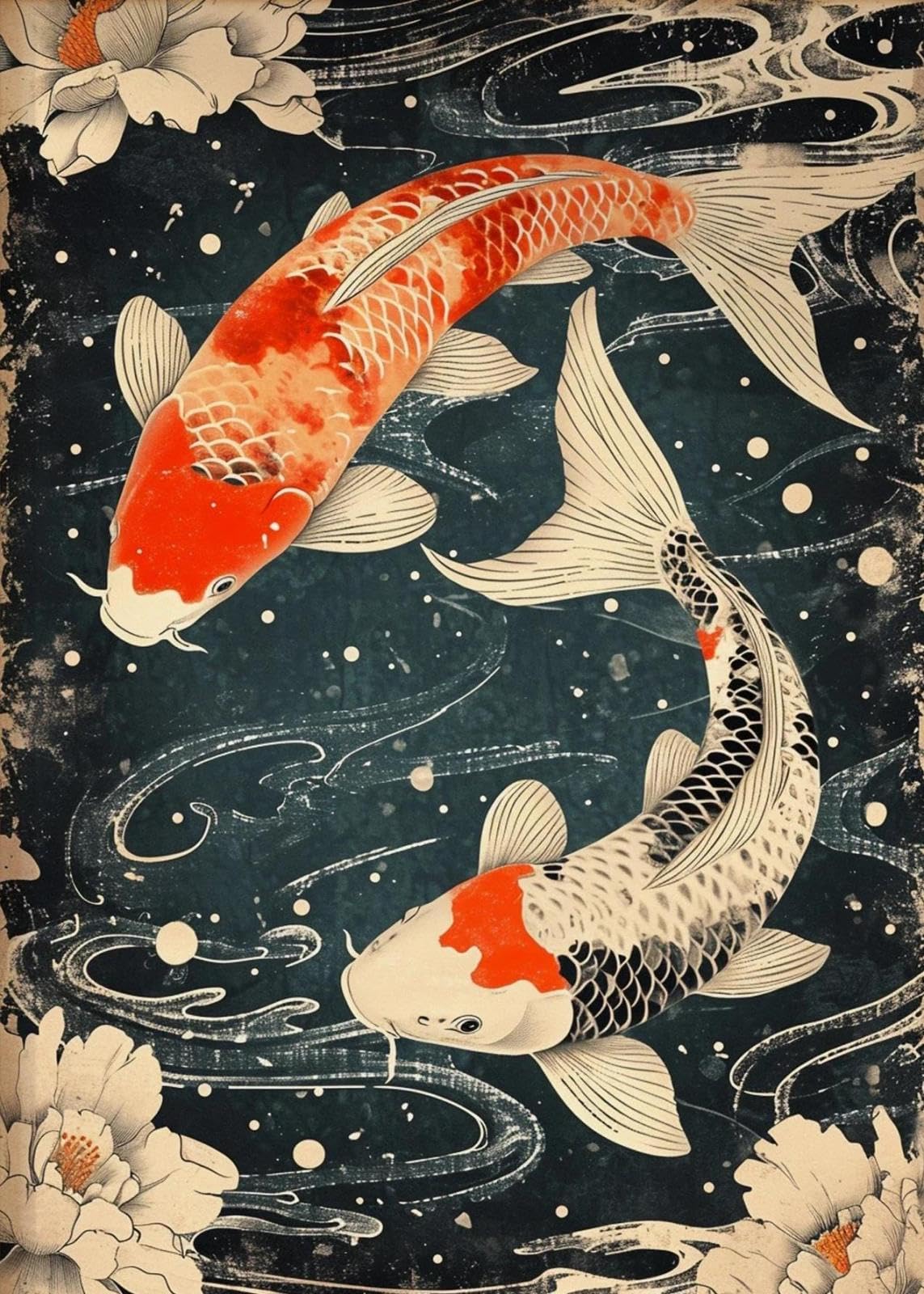 SHINERING Retro Carp Koi Fish Canvas Painting Wall Art Posters Prints Picture For Living Room Bedroom Office Decor A16 21X30Cm Unframed