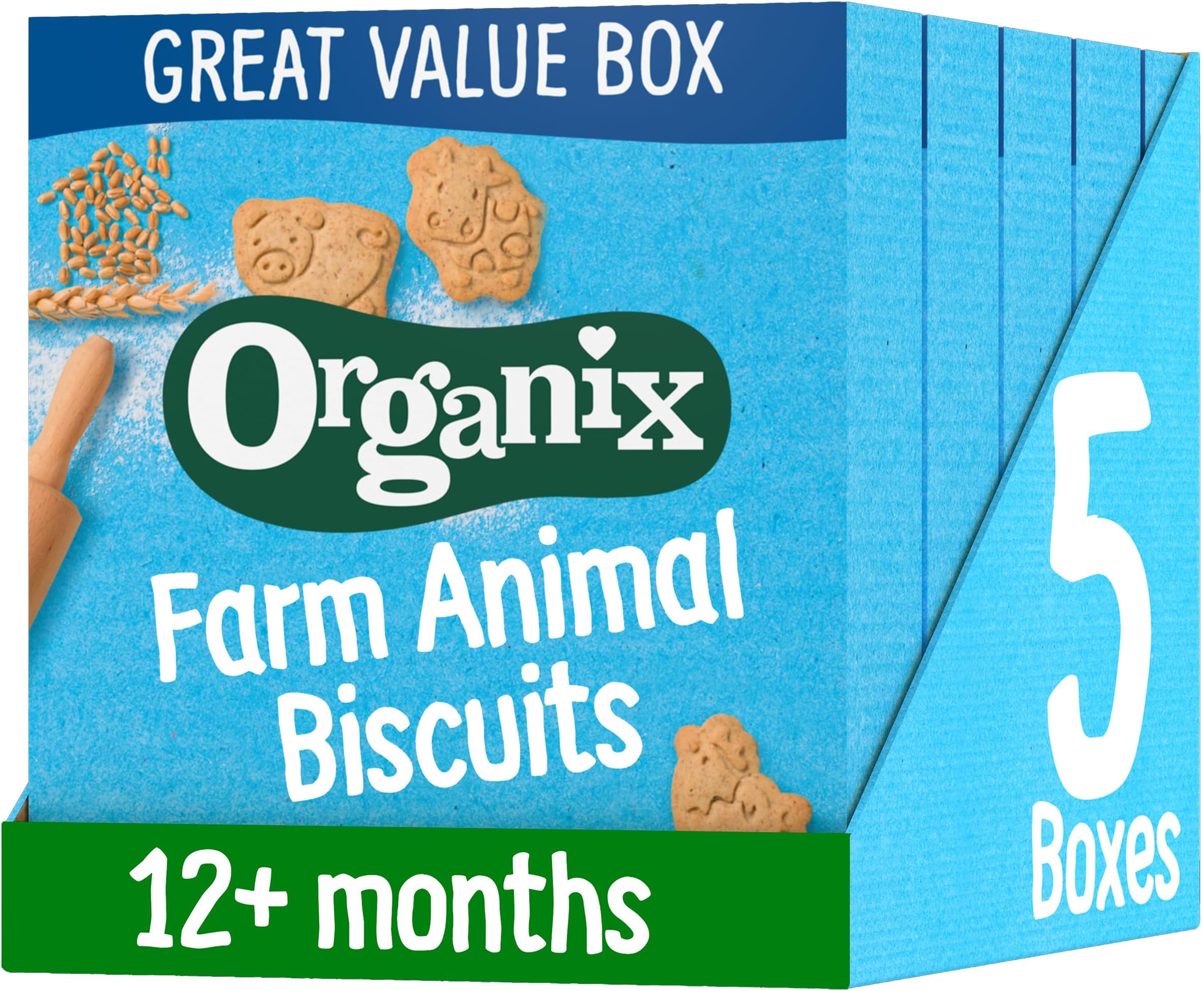Farm Animal Biscuits, Organic Toddler Snack, 12+ Months, 100 g (Pack of 5)