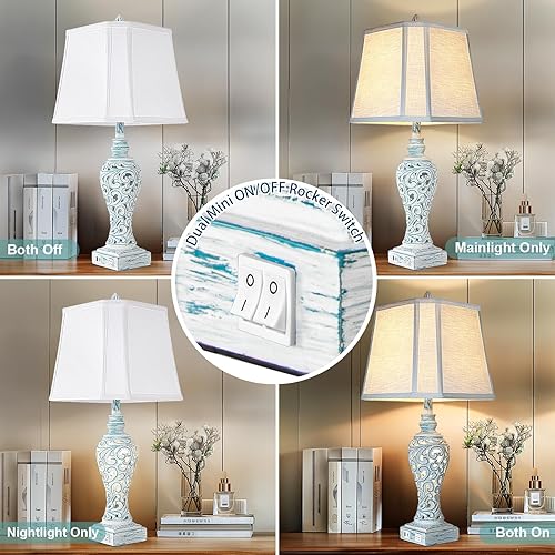 Miniatura 3 de Table Lamp Bedside Lamps Set of 2, 28.5'' Luxsight Farmhouse Table Lamps for Bedroom, Lamps for Nightstands with Night Lights, with USB C+A Ports,