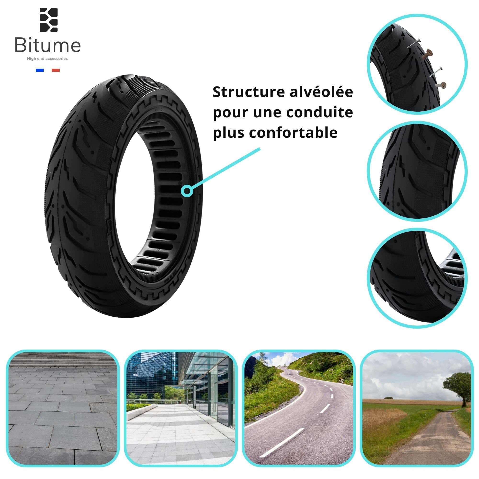 BITUME | Pneu Plein 10x2.50 (60/70-7) pour Trottinette Électrique Xiaomi Mi4 pro | Pneu Increvable pour Trottinette Électrique Roue Avant et Arrière