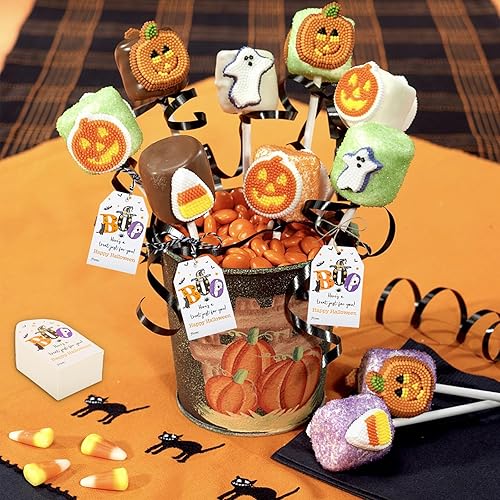 Miniatura 5 de jijAcraft 50 etiquetas de Feliz Halloween con cuerda, etiquetas de regalo de nombre de Halloween, 3.3 x 2.1 pulgadas, papel blanco, etiquetas de