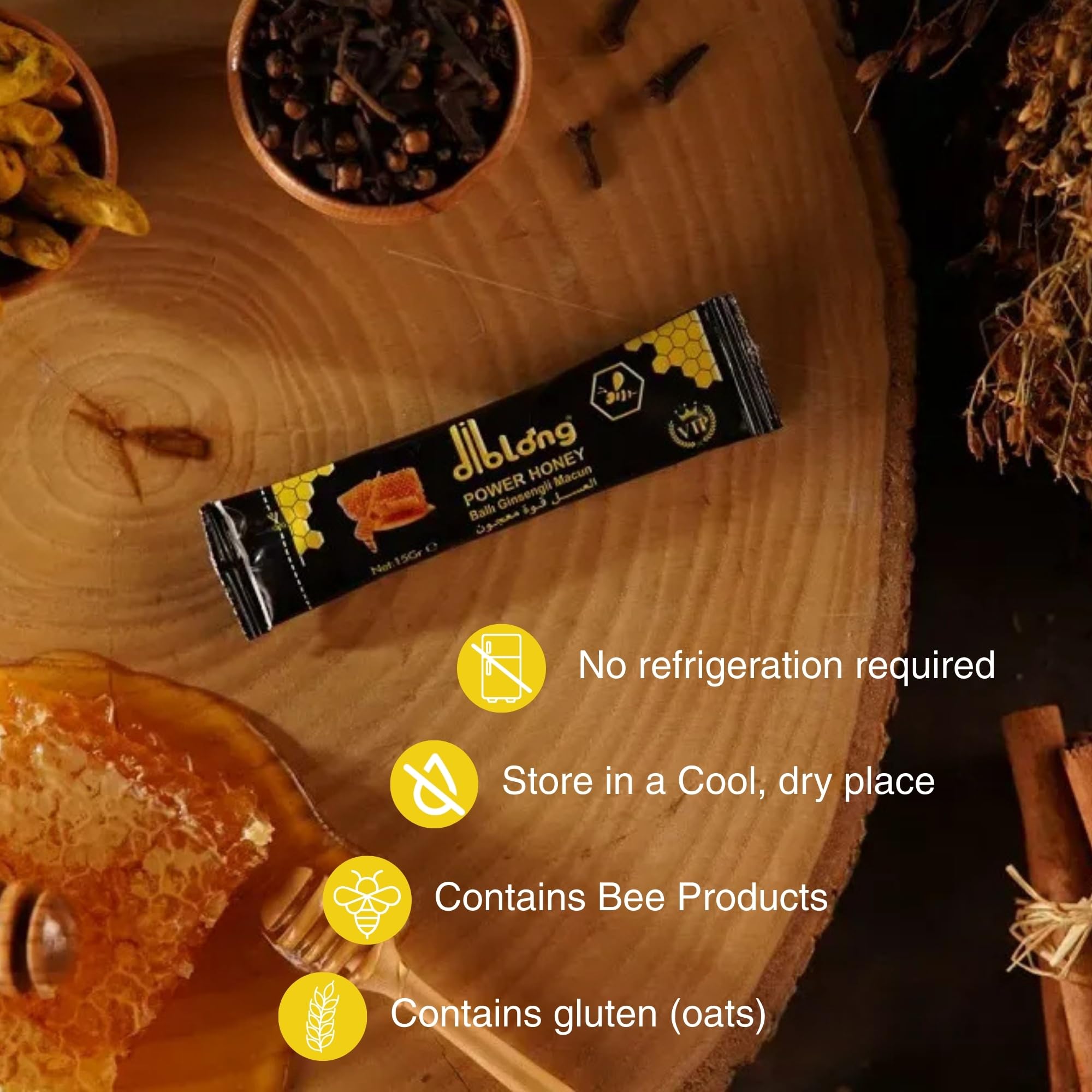 Diblong Miel Hombre Sachets Pack of 6 x 15g – Wildflower Honey Blend with Maca, Ginseng & Royal Jelly – Individual Portion Honey Pack – Made in Turkey