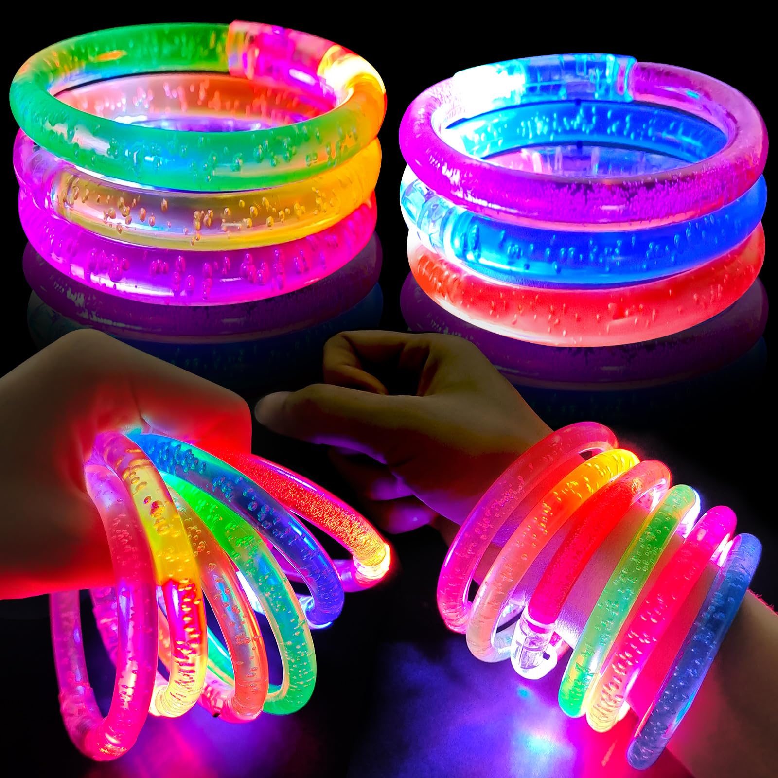 Mstnoixgc 6 pcs Pulseras Luminosas, Pulseras Luminosas Fluorescentes, Pulseras Luminosas LED, Conjunto de Pulsera LED, para Conciertos, Fiestas de Cumpleaños, Halloween, Navidad