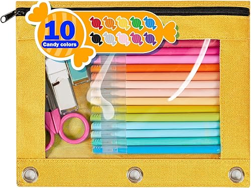 Miniatura 7 de Forvencer Estuche para lápices para carpeta de 3 anillas, bolsa para lápices con cremallera suave, estuche transparente para ventana para carpeta,