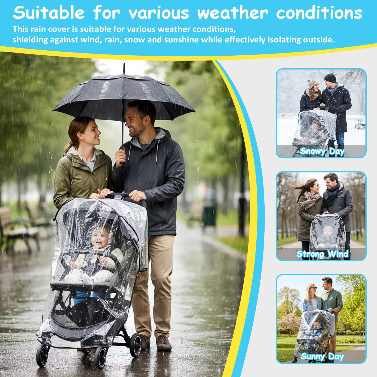 Plástico Lluvia de Silla Paseo Universal Protector de Lluvia para Carrito de Bebé Universal Funda Carro Bebe Universal para Cochecito Resistente al Viento, Lluvia y Nieve con Bolsa de Almacenamiento