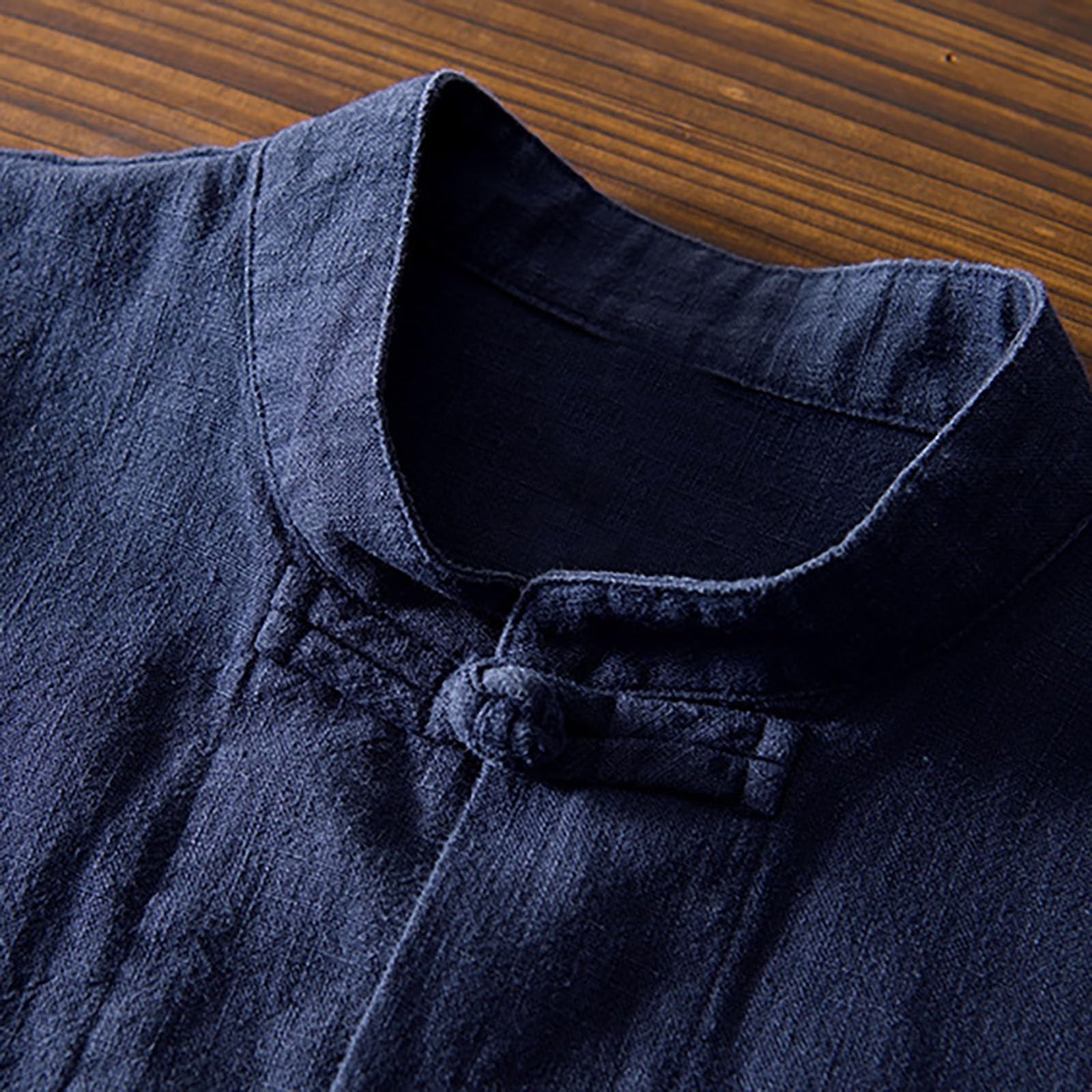 Generico Camicia Uomo Elegante Camicia Lino Coreana Colletto Manica Corta Tradizionale Asiatica Casual Traspirante Ampia vestibilità