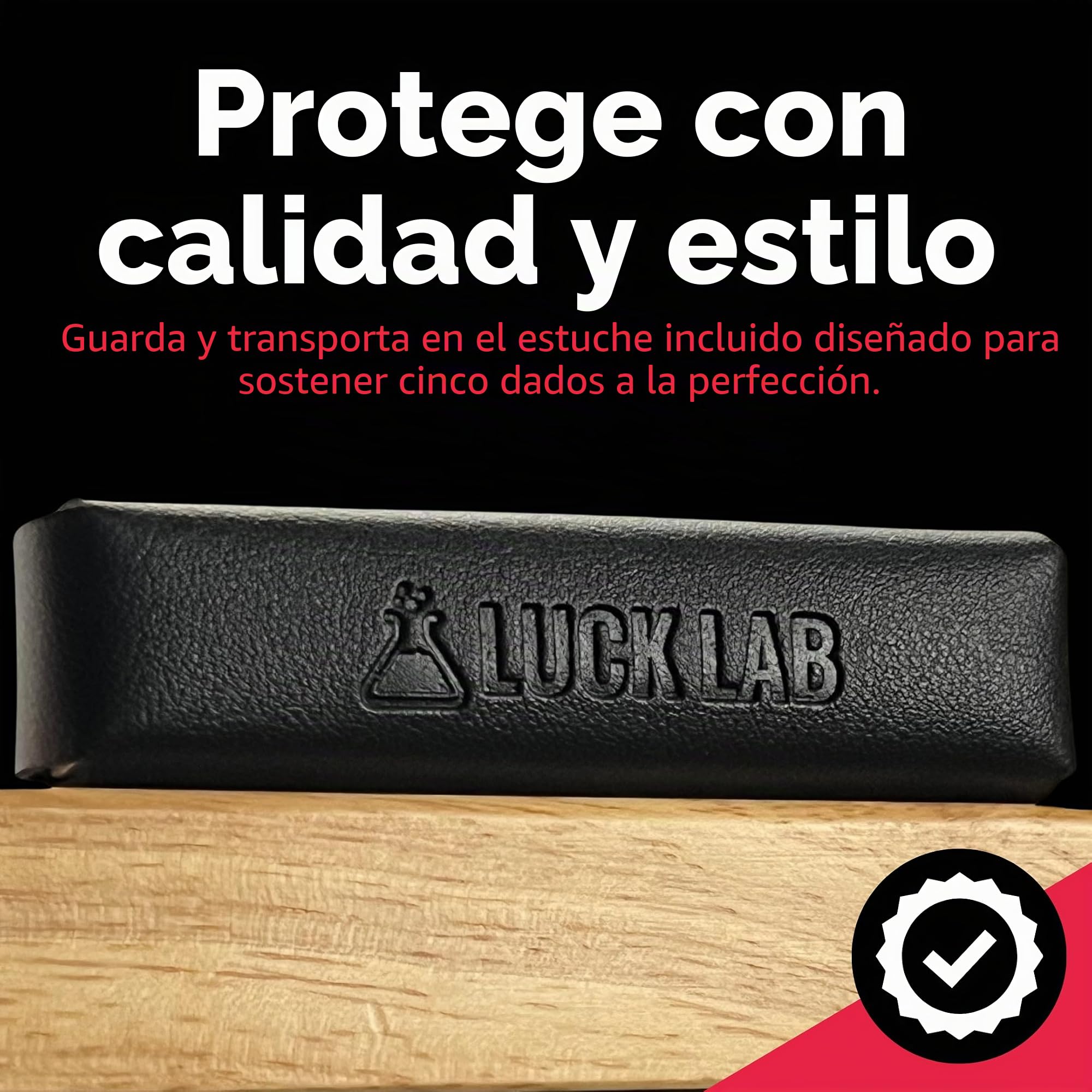 Luck Lab Juego de 5 Dados de Casino de Grado AAA de 19 mm con Bordes de maquinilla de Afeitar y números de Serie a Juego y Estuche de Cuero para Dados (Rojo)