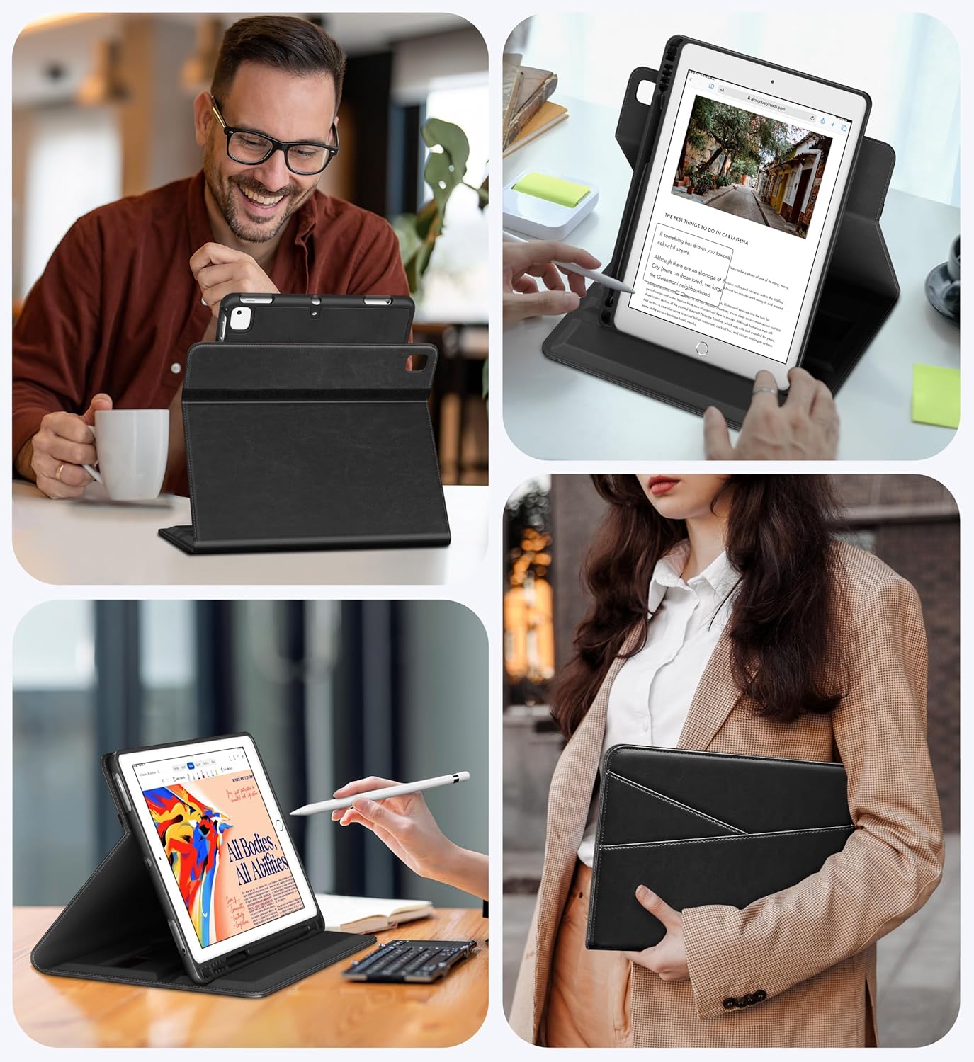DTTO for iPad 6th / 5th Generation 9.7 Inch (2018/2017), iPad Air 2 / Air 1 Case, 360 Degree Rotating Premium Leather Folio Stand Cover with Pencil Holder, Black