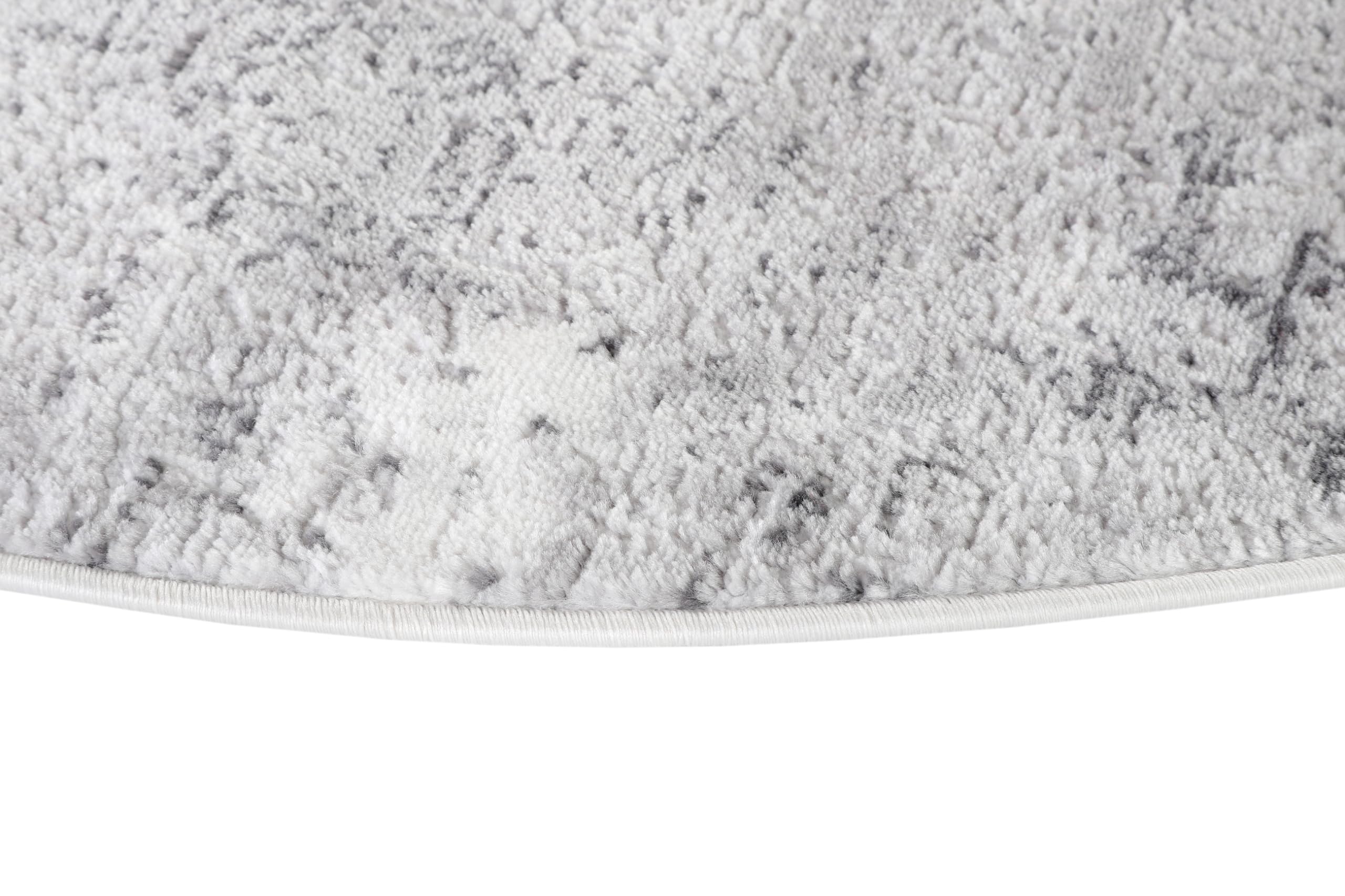 TAPISO Sky Rond Tapis Poils Courts Vintage Gris Clair Crème Moucheté Rayures Tapis Salon Chambre Aspect 3D Oeko-TEX Résistant 240 x 240 cm