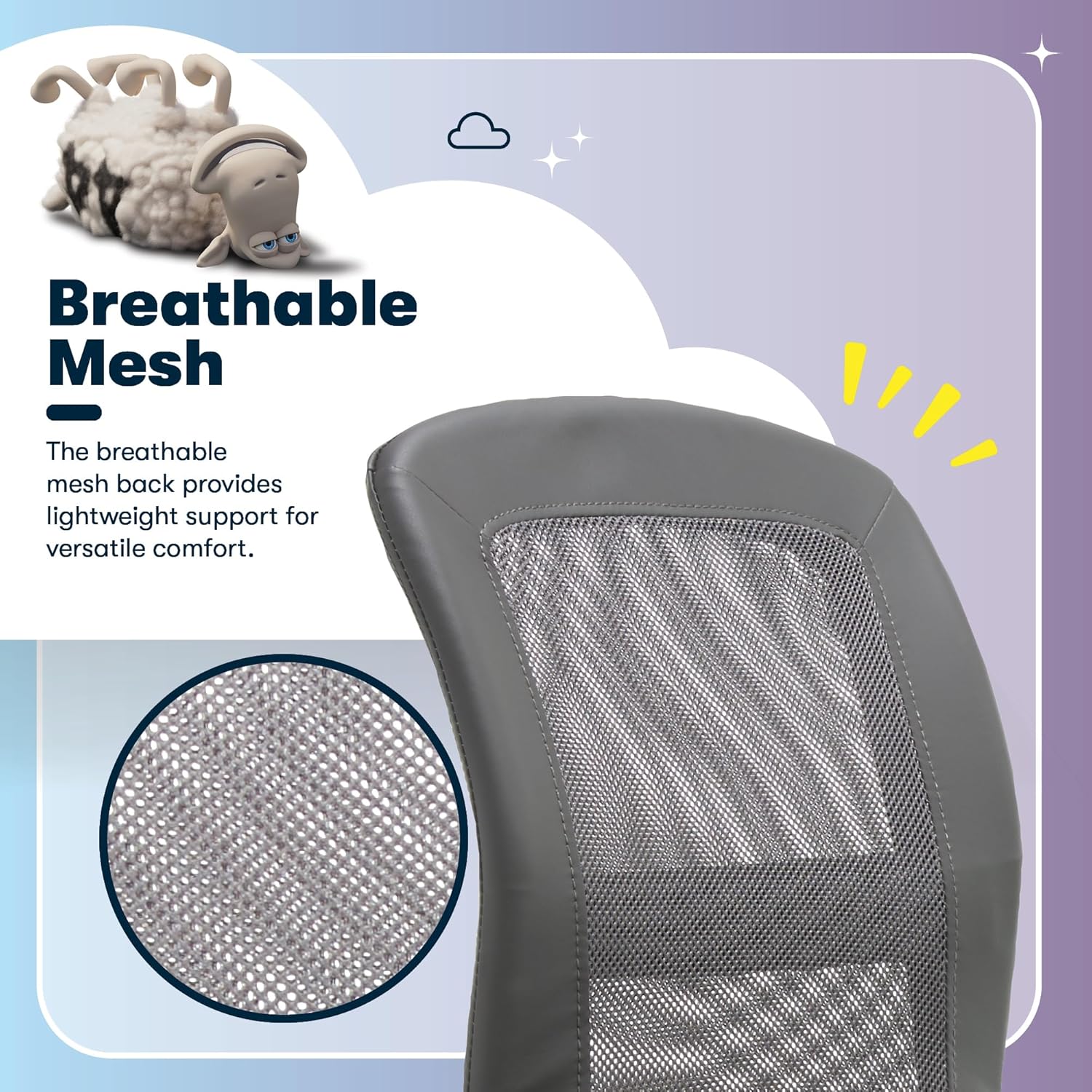 Close-up of the breathable mesh back on the Serta Essential Armless TaskChair