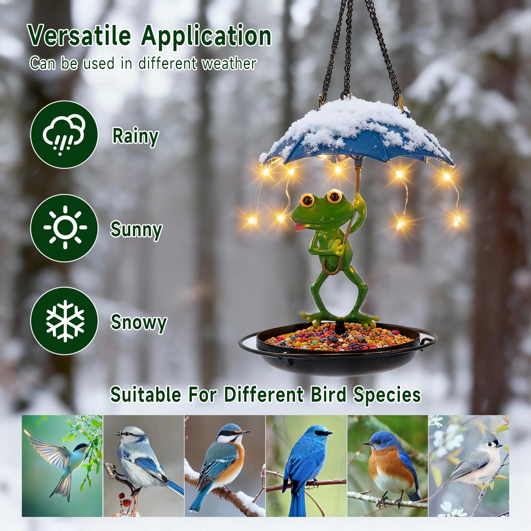 Mangiatoia solare per uccelli per esterni, decorazione da giardino da appendere, statuetta in metallo per esterni, con luci solari per colibrì, mangiatoia impermeabile per uccelli selvatici, regalo da