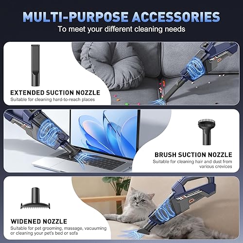 Miniatura 4 de JONYJ - Aspiradora de mano inalámbrica, 16000 PA de alta potencia, aspiradora de mano portátil con luz LED y múltiples boquillas, removedor de polvo