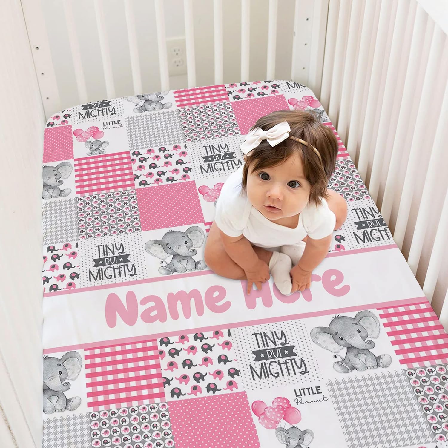 Personalized Cute Elephant Pink Baby Crib Sheets with Name