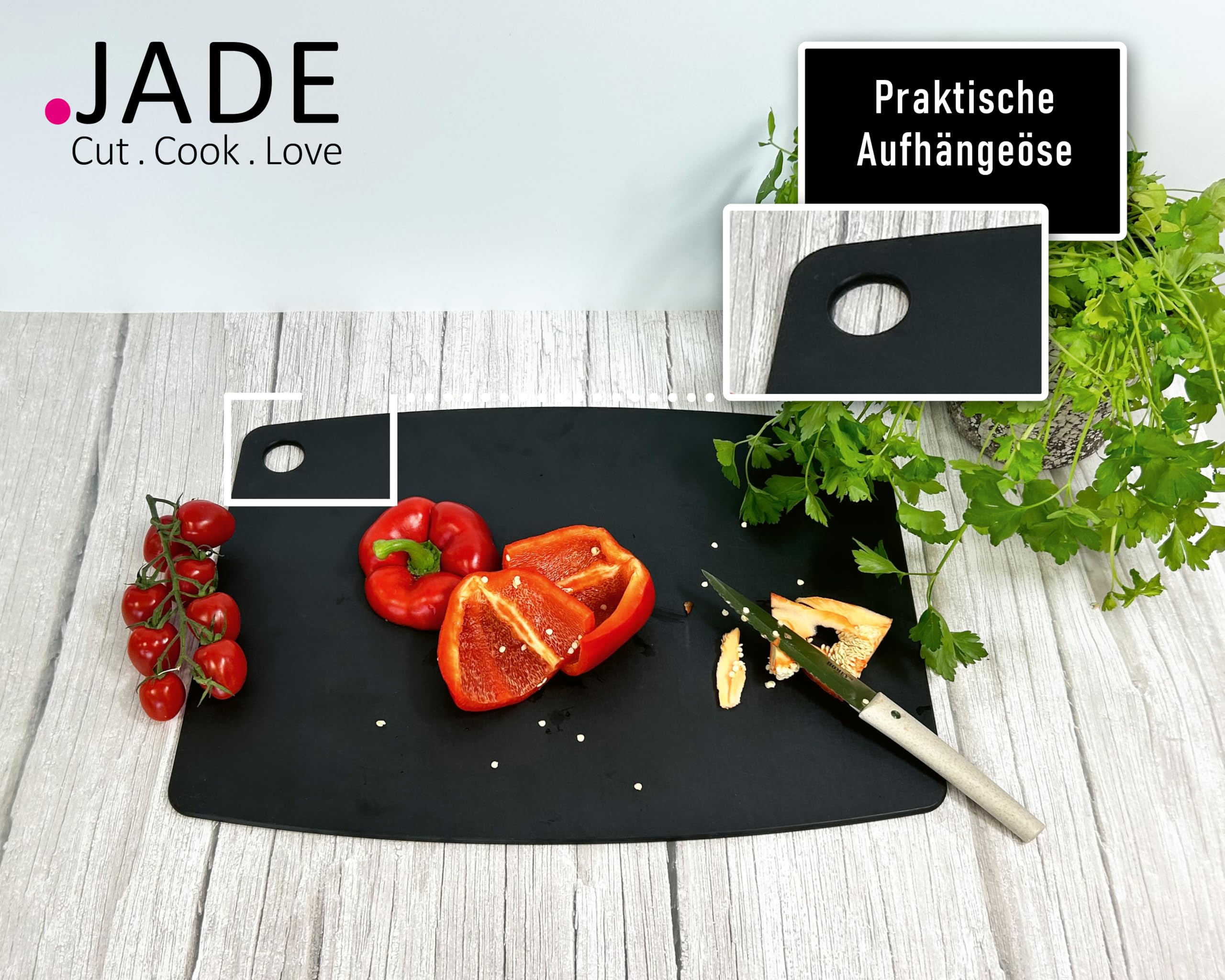 JADE Gourmet Professional - Tagliere in Fibra di Legno Laminato, 44 x 32.5 x 0.9 cm, con scanalatura raccogli liquidi e foro di appendimento, adatto a tutti i cibi (44x32.5cm)