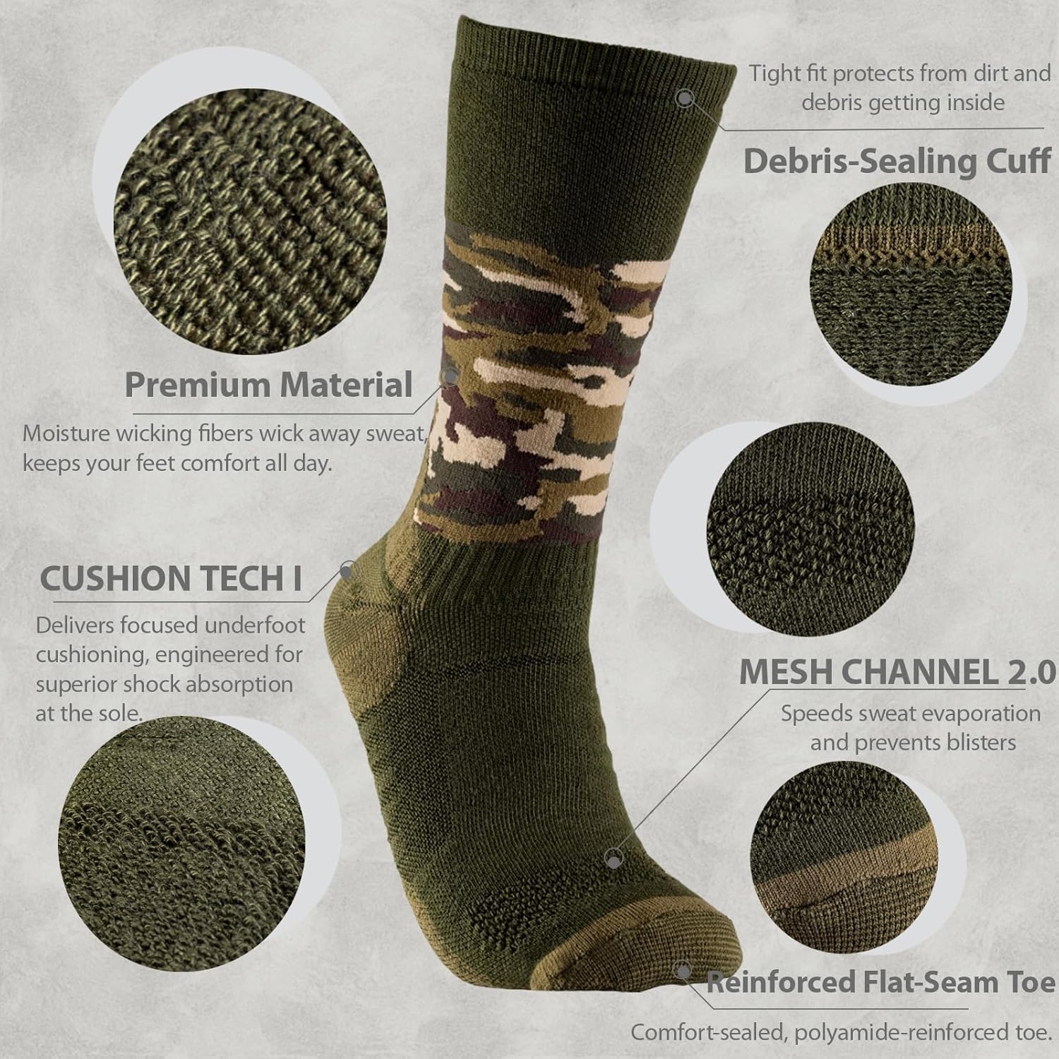 Toichi Men's Hiking Socks, Tactical Over-the-Calf Work & Hunting Boot Socks for Men,3 Packs - Image 3