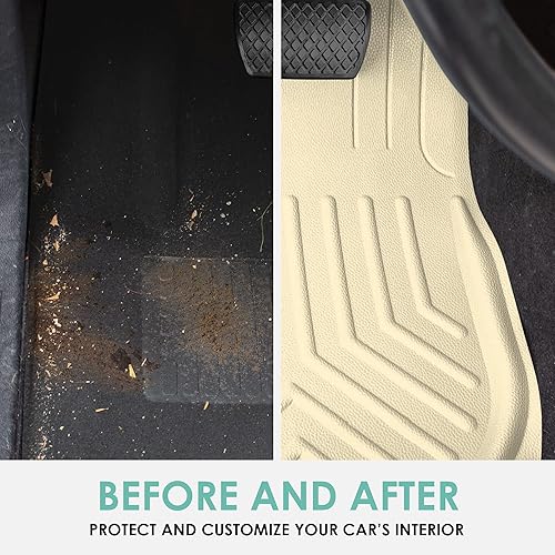Miniatura 3 de FH Group Alfombrillas de piel sintética para platos profundos, color beige, ajuste universal, juego de 4, tapetes de automóvil recortados para la