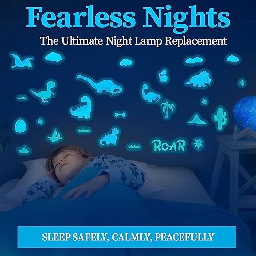 Miniatura 8 de Decoración de habitación de dinosaurios, calcomanías de pared de dinosaurios que brillan en la oscuridad para dormitorio de niños, calcomanías de