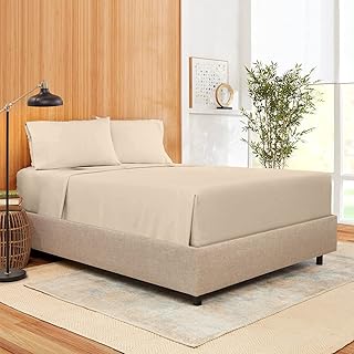 3PCS 100% Egyptian Cotton 400 Thread Count 16"/40CM Extra Deep Fitted Sheet Set with 2 Pillow Case, Luxury Soft Single Fitted Sheet Single Small Double King Super King Bedsheets (Beige, King)