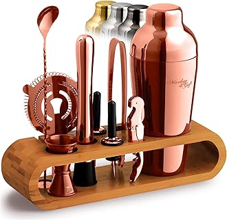 Mixology & Craft Cocktail Shaker Set with Bamboo Stand - Professional 10-Piece Bartender Kit - Complete Bar Set & Cocktail Mixer Kit for Home (Copper)