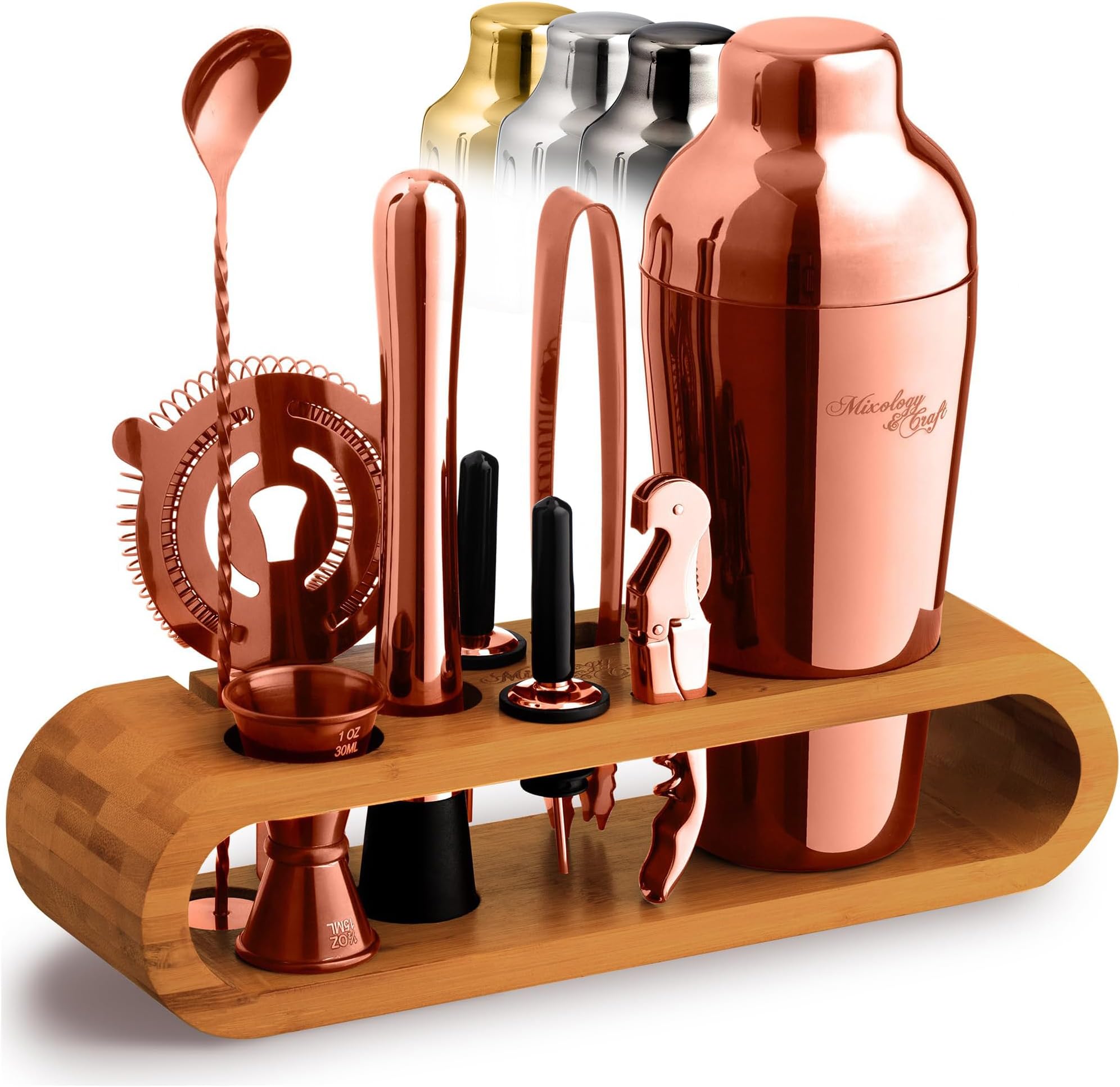 Mixology & Craft Cocktail Shaker Set with Bamboo Stand - Professional 10-Piece Bartender Kit - Complete Bar Set & Cocktail Mixer Kit for Home (Copper)