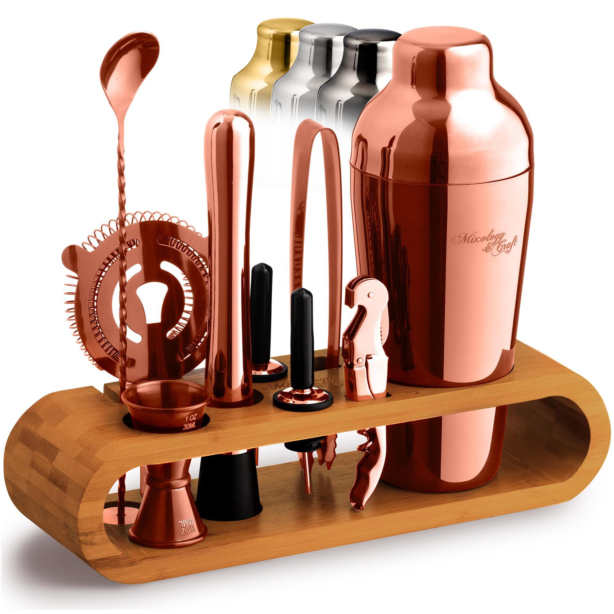 Mixology & Craft Cocktail Shaker Set with Bamboo Stand - Professional 10-Piece Bartender Kit - Complete Bar Set & Cocktail Mixer Kit for Home (Copper)