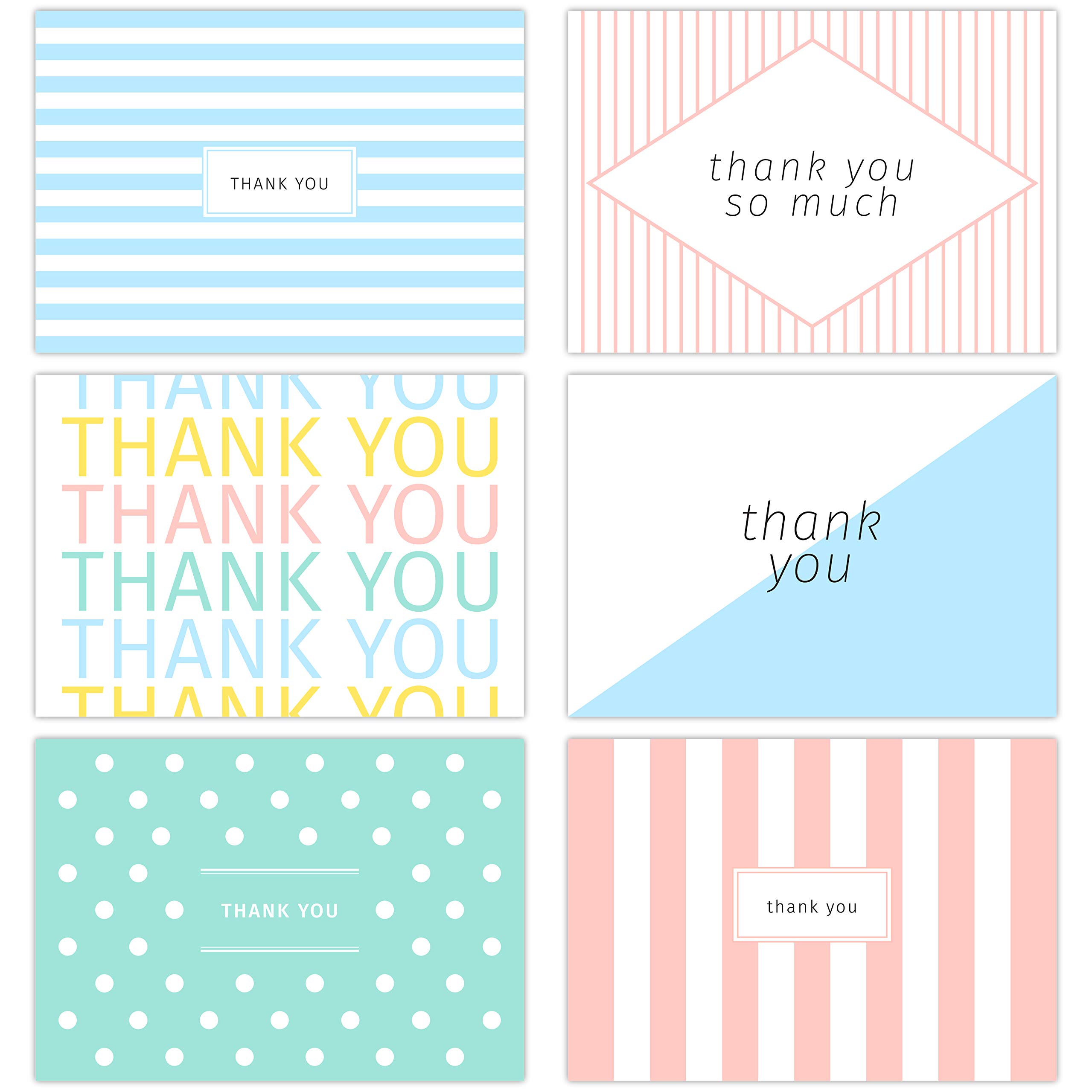 Slice of Goodness36PK Retro Thank You Cards - 6 Designs With 36 Charcoal Gray Envelopes Included - Great For Writing Heartfelt Thank You Notes For Any Occasion