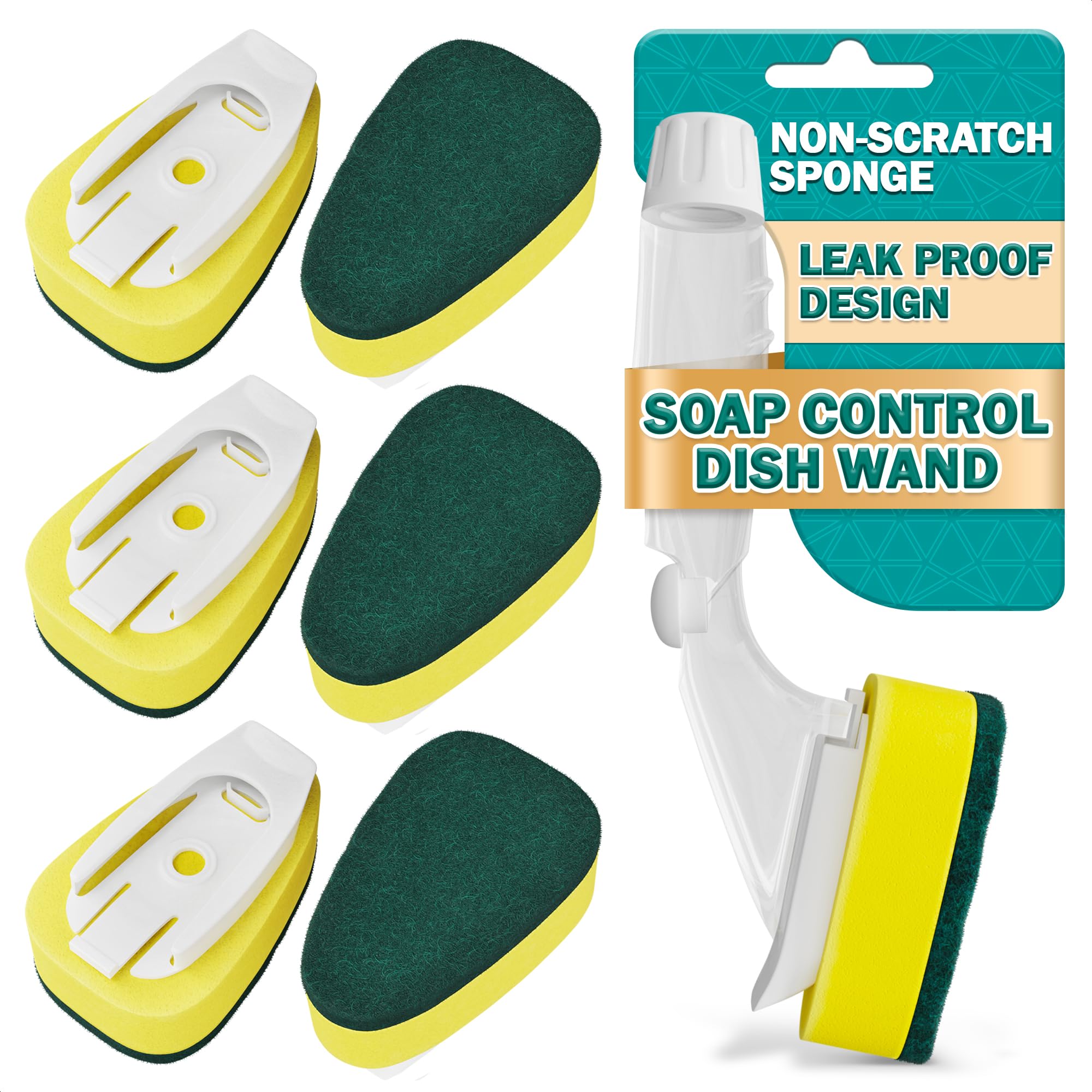 Dish Wand with Soap Dispenser - Dish Sponge with Handle for Quick Dishwashing High-Density Non-Scratch Cellulose Head 7