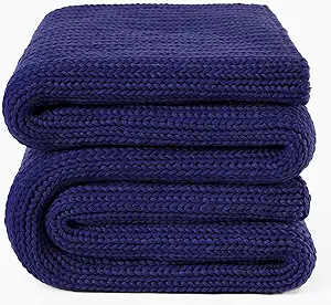 Guohaoi Knitted Weighted Blanket for Adults (Blue 50"x75" 20lbs) No Beads Cooling Throw Blanket for Hot Sleepers, Home Decor Breathable Chunky Knit Heavy Blanket Use on Full Size Bed