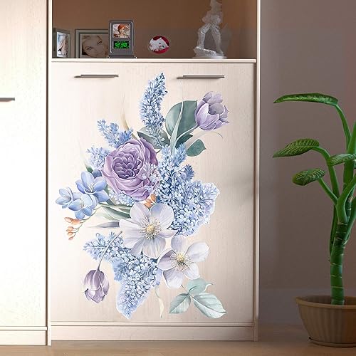 Miniatura 8 de Calcomanías de pared con diseño de flores, diseño de rosas en acuarela, bricolaje, removibles, despegar y pegar, decoración artística de flores para