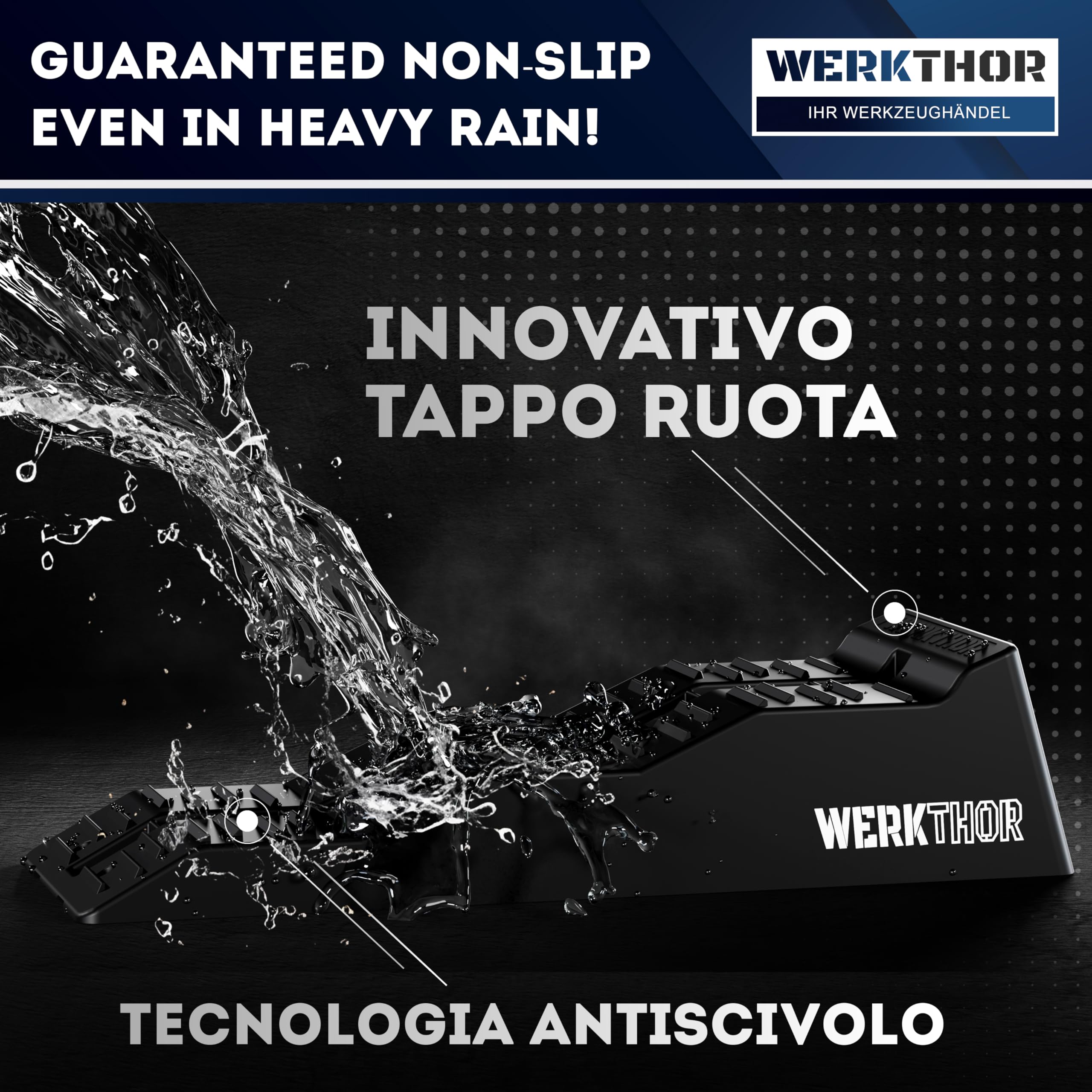WERKTHOR Cunei per Camper [Nero Set 2 Pezzi] | Cunei Livellatori Camper fino 5T per Roulotte Van | Pedane Auto Sollevamento Resistenti Antiscivolo Ogni Superficie