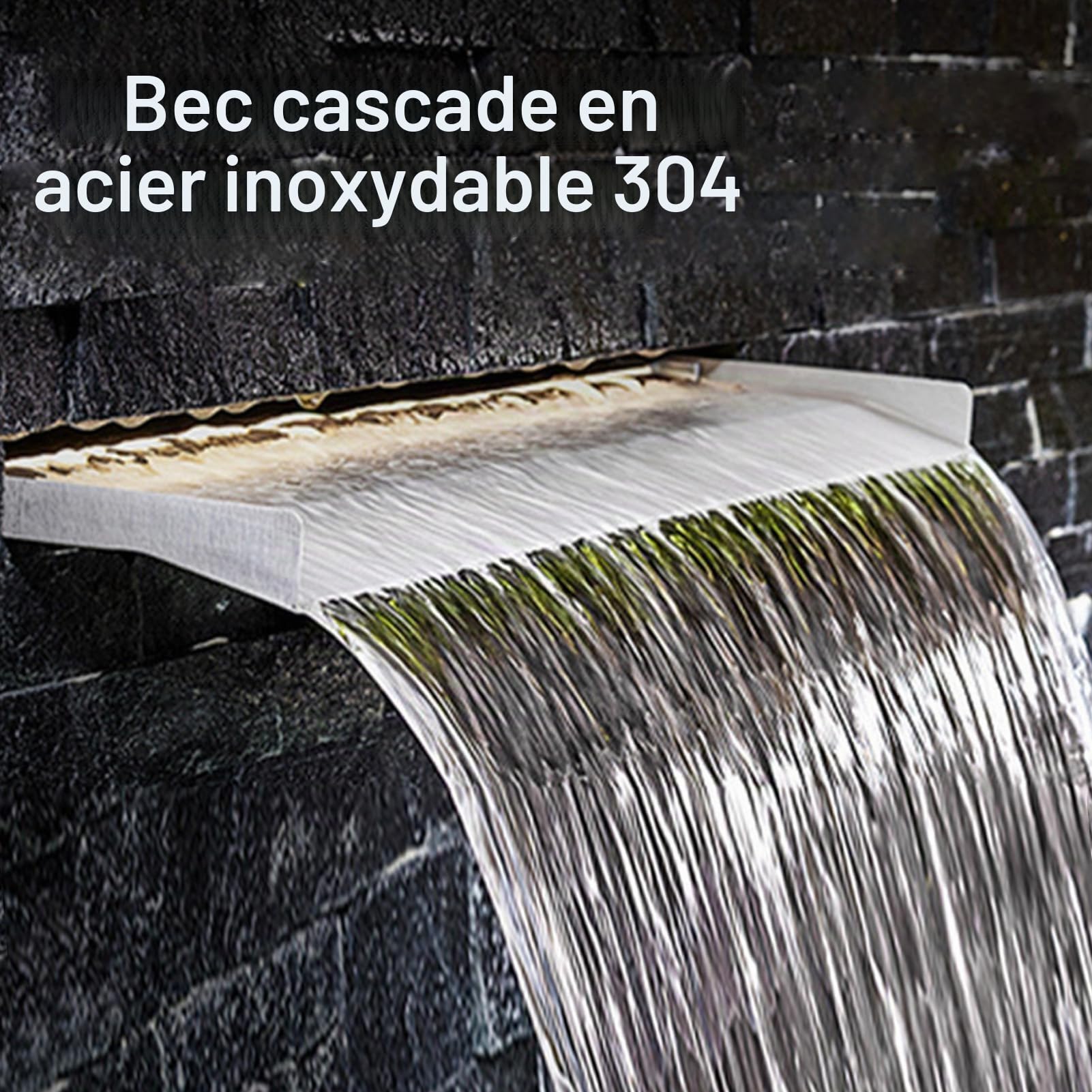 Fontaine de Piscine, Sortie de Cascade en Acier Inoxydable, Déversoir de Cascade de Piscine avec Connecteur de Tuyau, Fontaine de Chute d'eau pour Cour, Villa, Jardin, étang, Spa