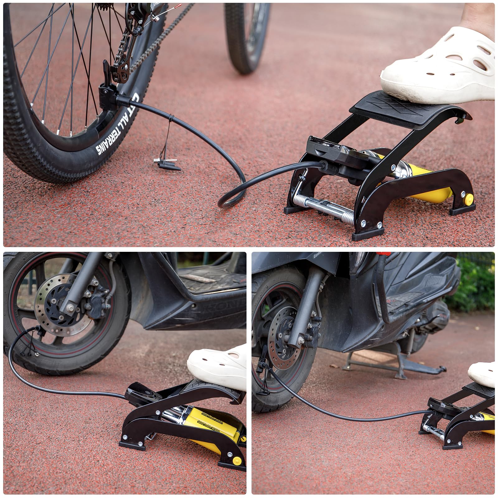 Pompe à pied à double piston avec manomètre numérique 11 Bar / 160 Psi pour vélo, moto, voiture
