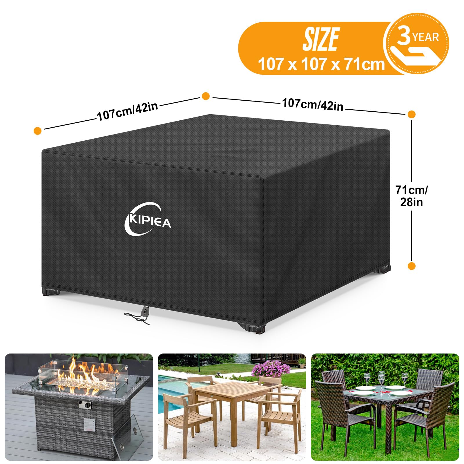 Kipiea Garden Furniture Covers, Outdoor Table Covers Waterproof, 420D Oxford Fabric Patio Furniture Cover Square Windproof - Image 2