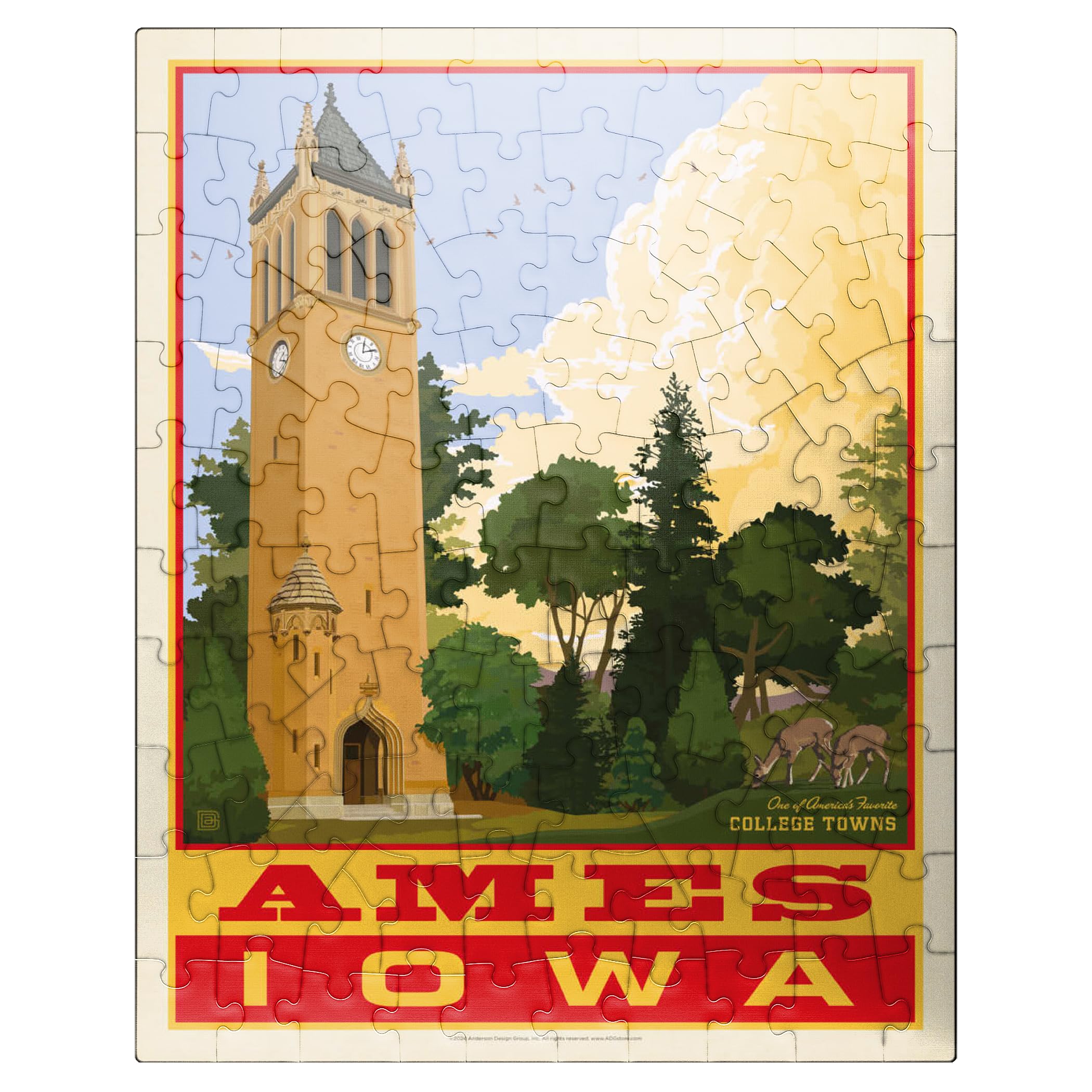 MyPuzzle American College Towns: Ames, Iowa, Vintage Poster - Premium 100 Piece Jigsaw Puzzle for Adults