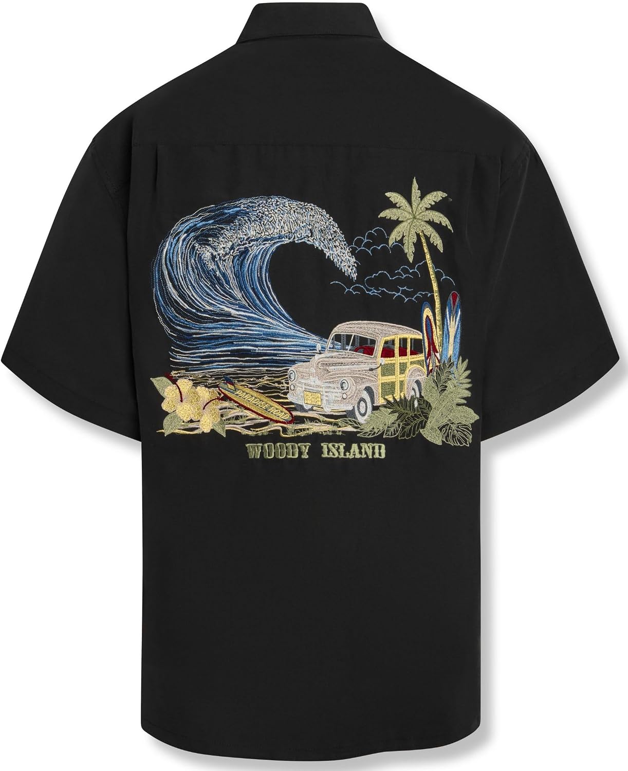 Bamboo Cay Men's Short Sleeve Woody Island Tropical Embroidered Hawaiian Button Down Camp Shirt