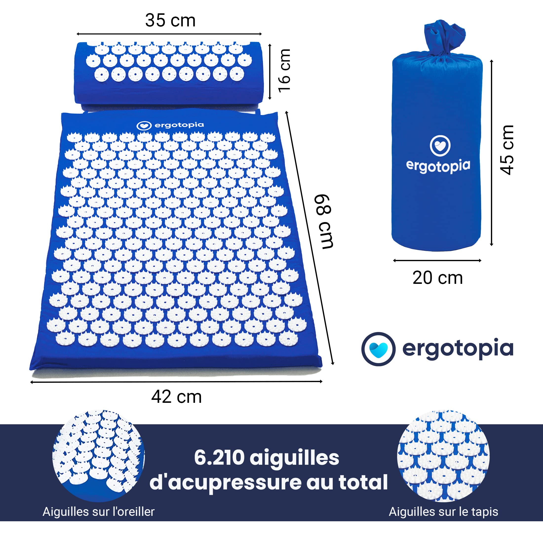 Ergotopia Tapis d'acupression pour une détente apaisante - Tapis de massage pour des moments calmes et une meilleure circulation sanguine - Avec coussin d'acupression