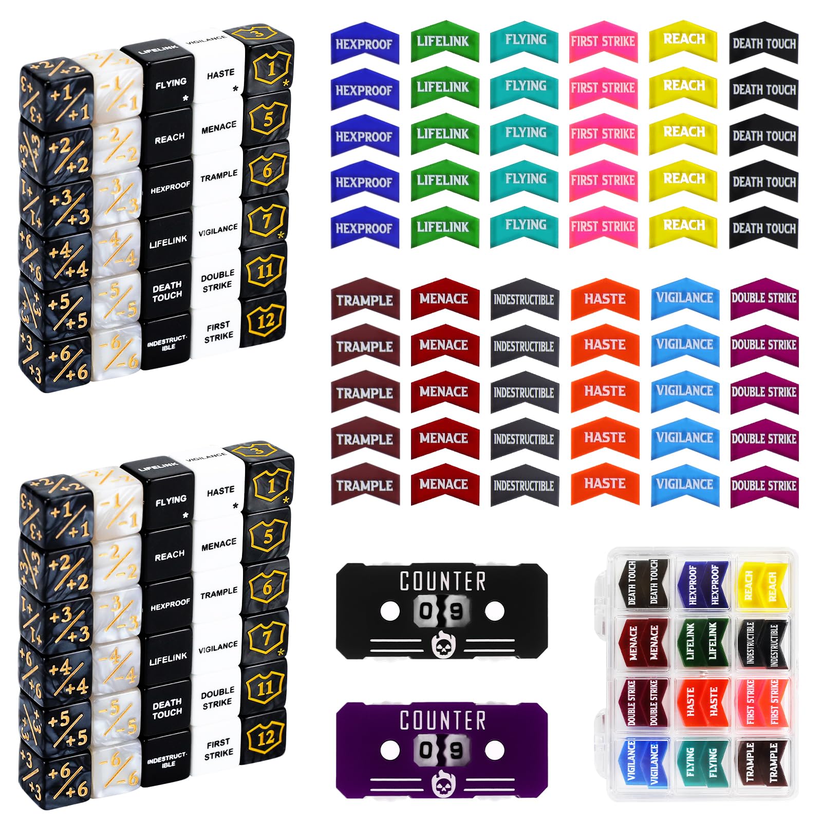 FIGURESLAB 122PCS MTG Keyword Tokens & Dice & Life Counter Set for MTG Accessories, Health Tracker Life Counter Bulk Ability MTG Dice Set, Compatible with TCG CCG Magic Card Gaming Accessories