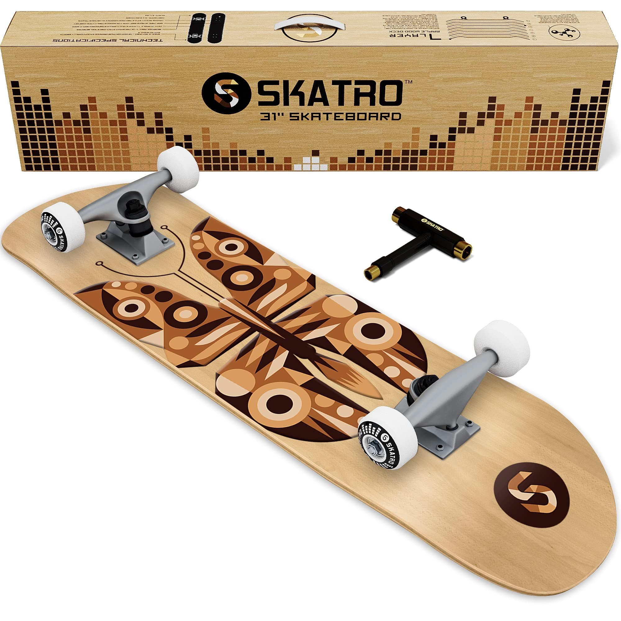 Skatro - Pro Skateboard 31 Complete Skateboard. Skate Board Ages: Adults, Boys, Girls, Beginners, and Kids