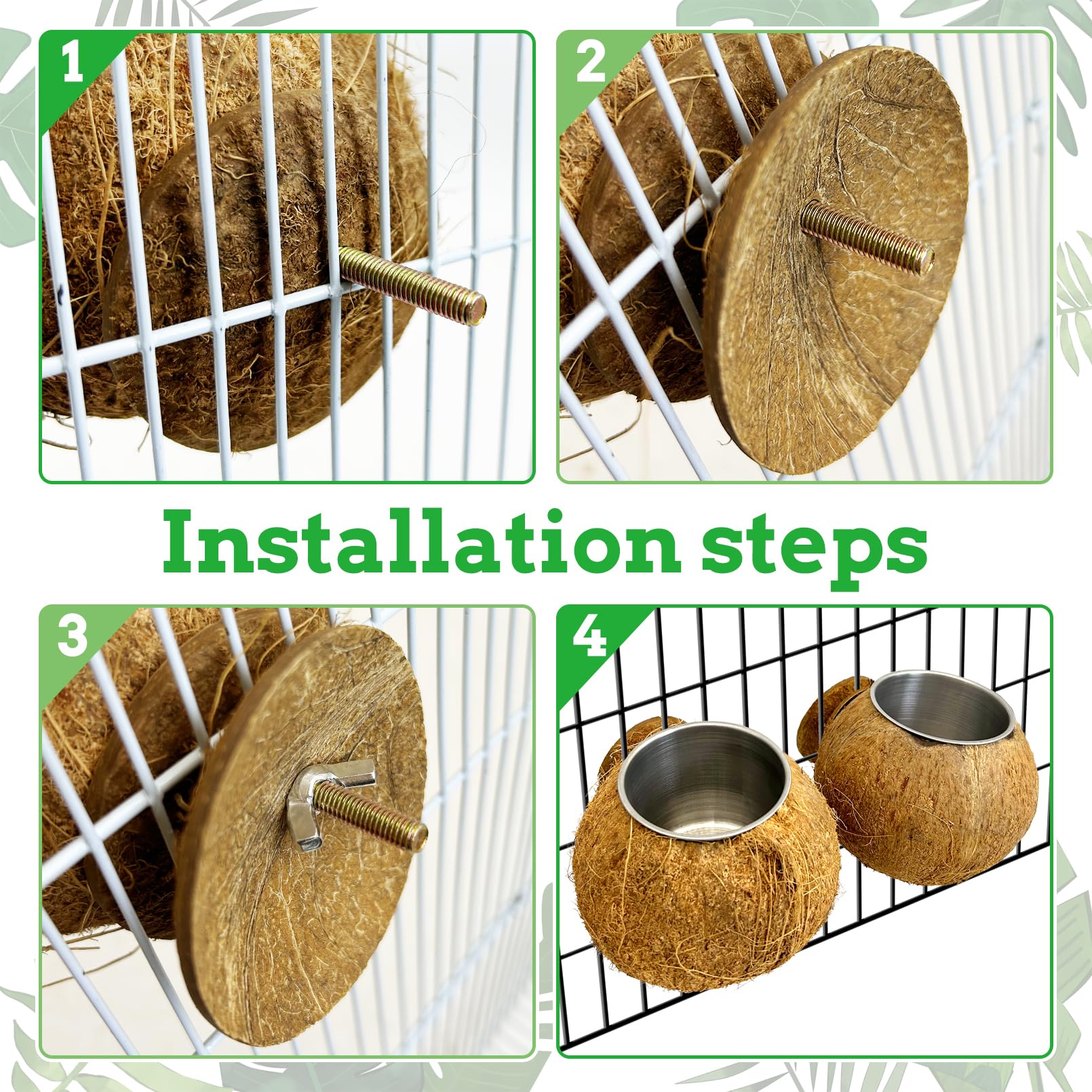 Coconut Bird Bowls for Cage 2-in-1 Coconut Shell Birds Feeder Set of 2 Hanging Parrot Cage Feeders Natural Parakeet Food and Water Dishes for Lovebirds Finches Budgies Cockatiels - image 6