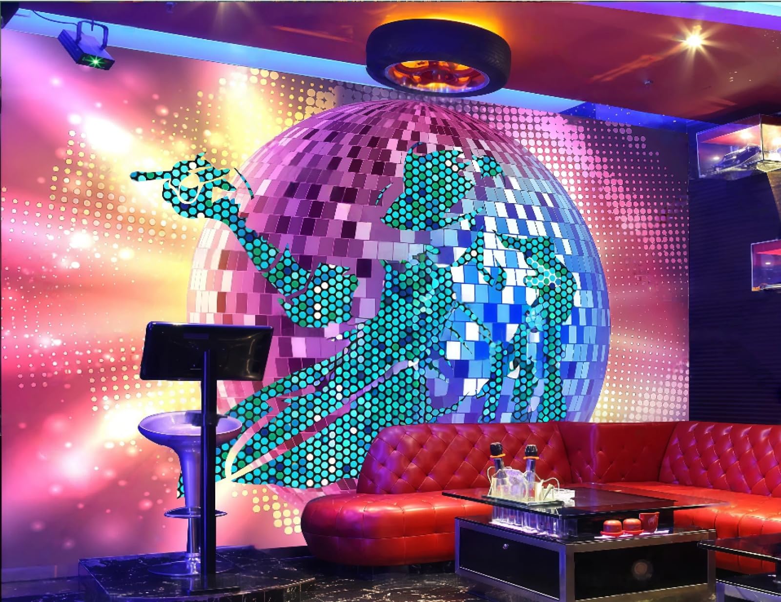 Rskjdghshd 3D Wallpaper Fashion Golden Cool Dance Hall Music Club Bar Theme Western Restaurant Background Wall Mural Afternoon Tea Coffee Shop Wallpaper,,200X140cm