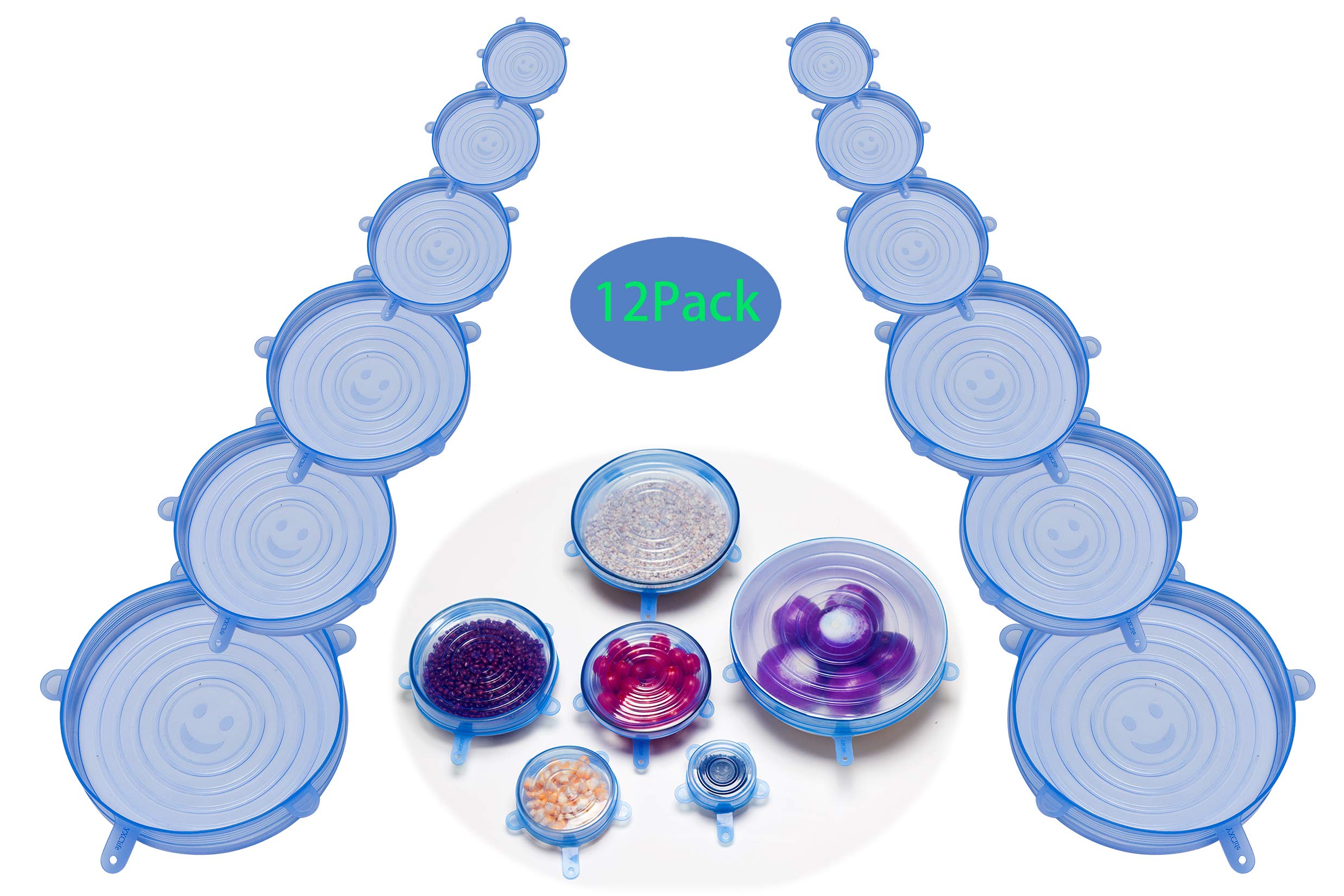 YXClife Silicone Stretch Lids with Hanging Hole Food Cover for Various Sizes Shape of Containers, Durable, Stretch and Seal Lids, BPA FREE Insta Lids Freezer Safe Silicone Lid